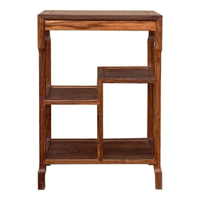 Chinese Huali Light Brown Rectangular Curio Display Stand Side Table