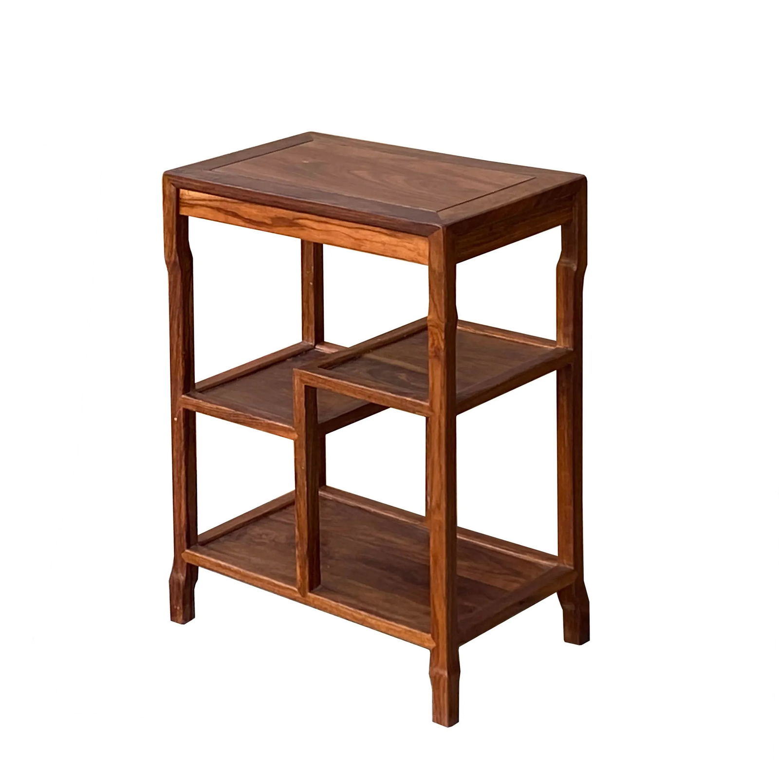 Chinese Huali Light Brown Rectangular Curio Display Stand Side Table - 2