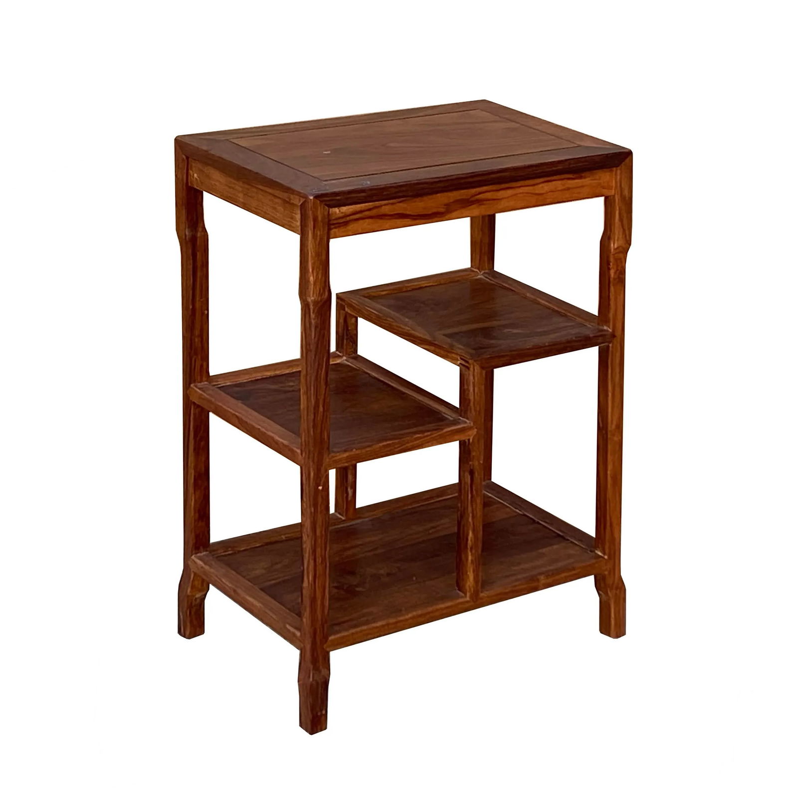 Chinese Huali Light Brown Rectangular Curio Display Stand Side Table - 3
