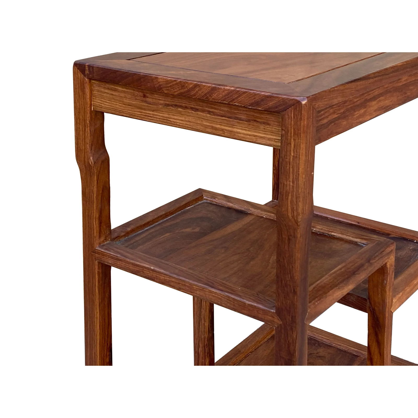 Chinese Huali Light Brown Rectangular Curio Display Stand Side Table - 4