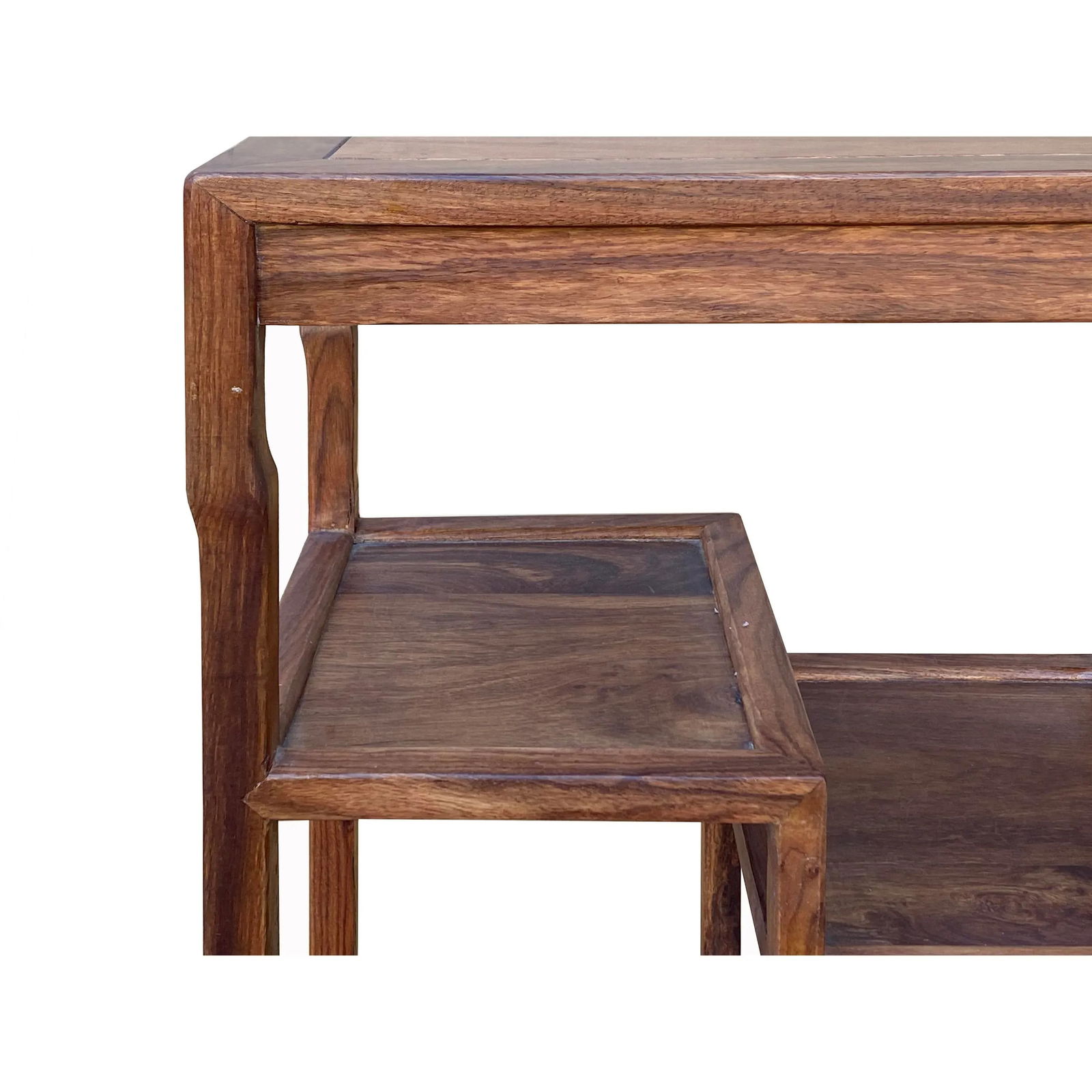 Chinese Huali Light Brown Rectangular Curio Display Stand Side Table - 6