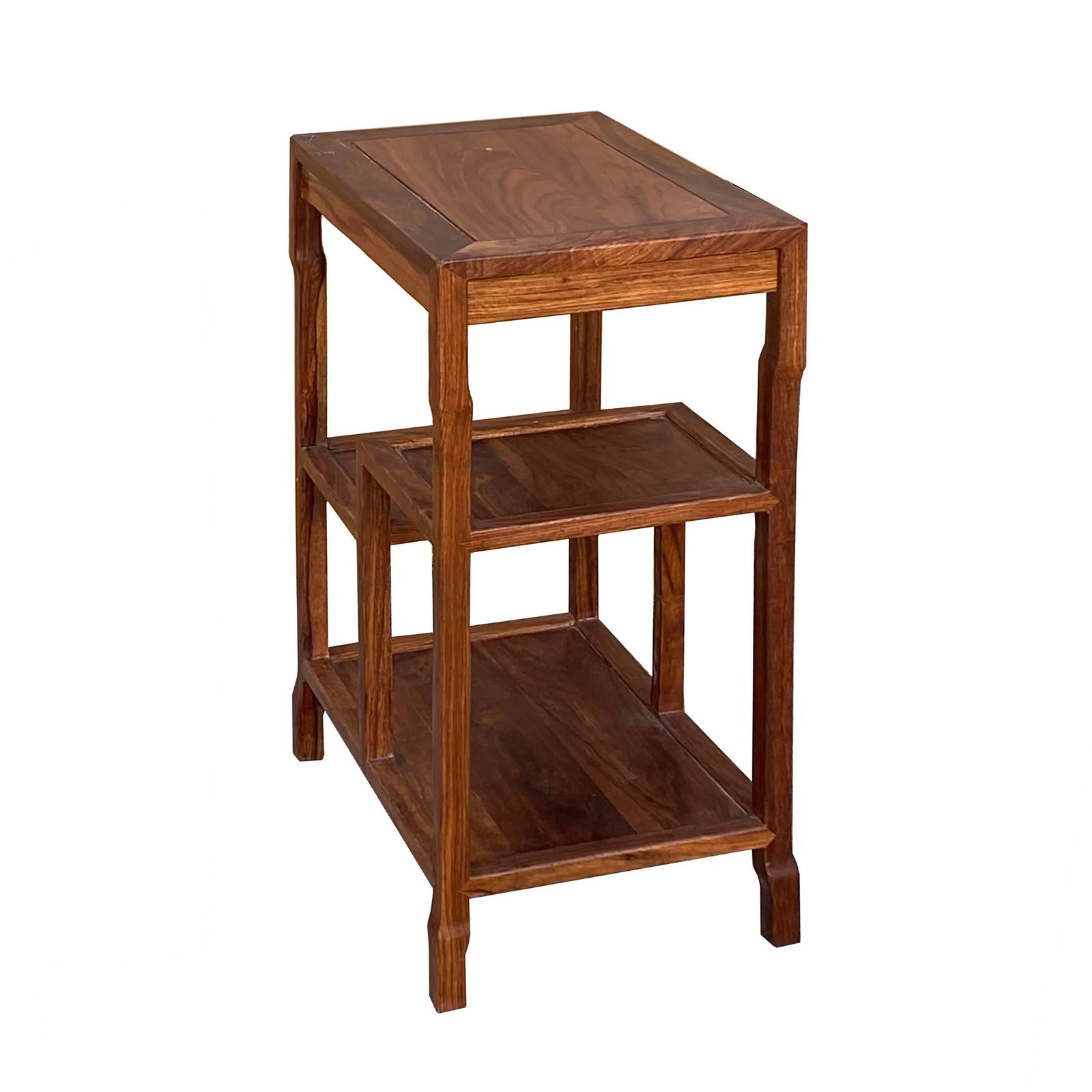 Chinese Huali Light Brown Rectangular Curio Display Stand Side Table - 7