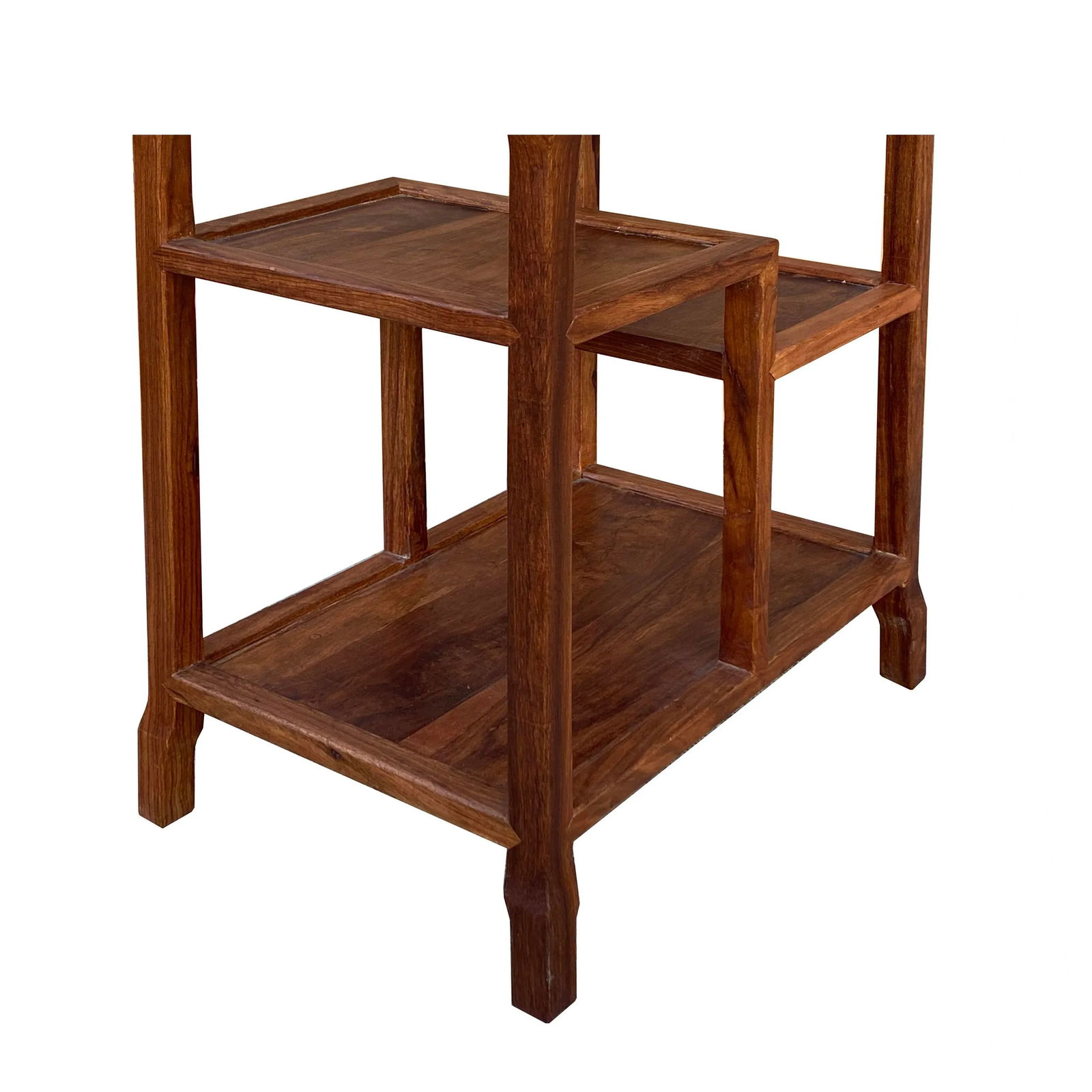Chinese Huali Light Brown Rectangular Curio Display Stand Side Table - 8