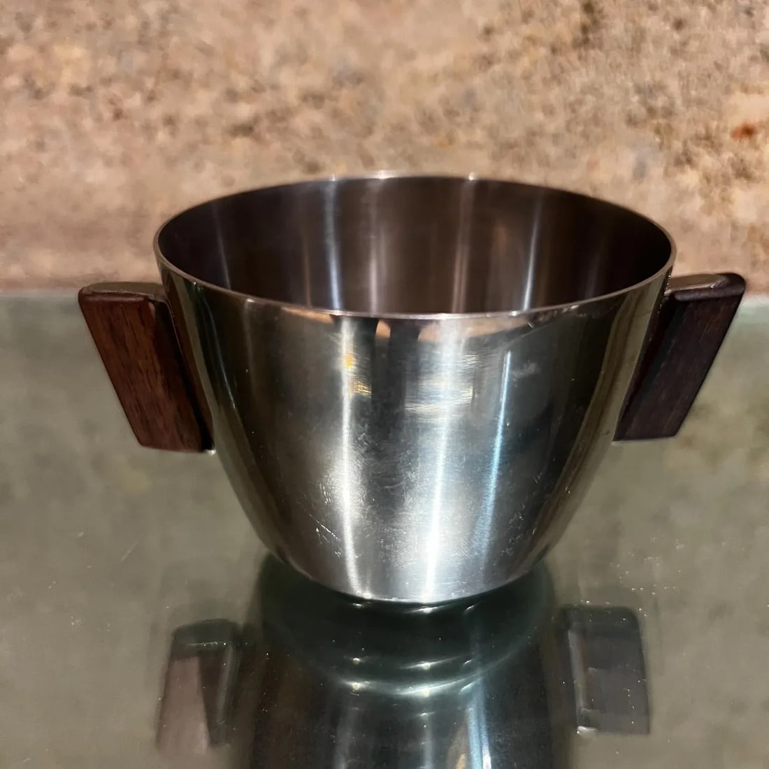 1970s by Mch Stainless Sugar & Creamer Set Exotic Wood Denmark - 6