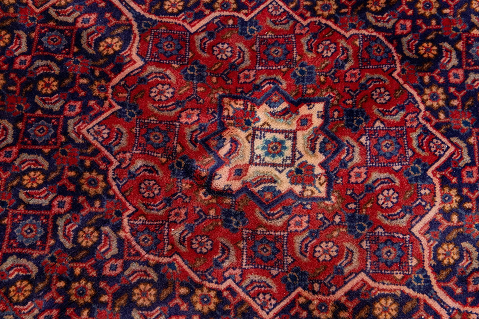 1960s Vintage Persian Bidjar Handmade Medallion Red Wool Rug - 2