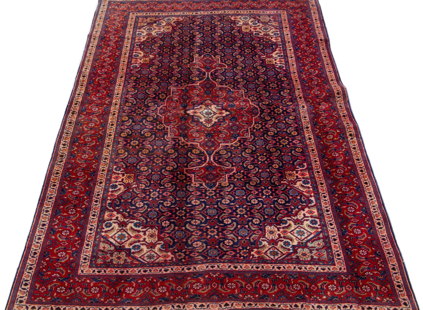 1960s Vintage Persian Bidjar Handmade Medallion Red Wool Rug - 3