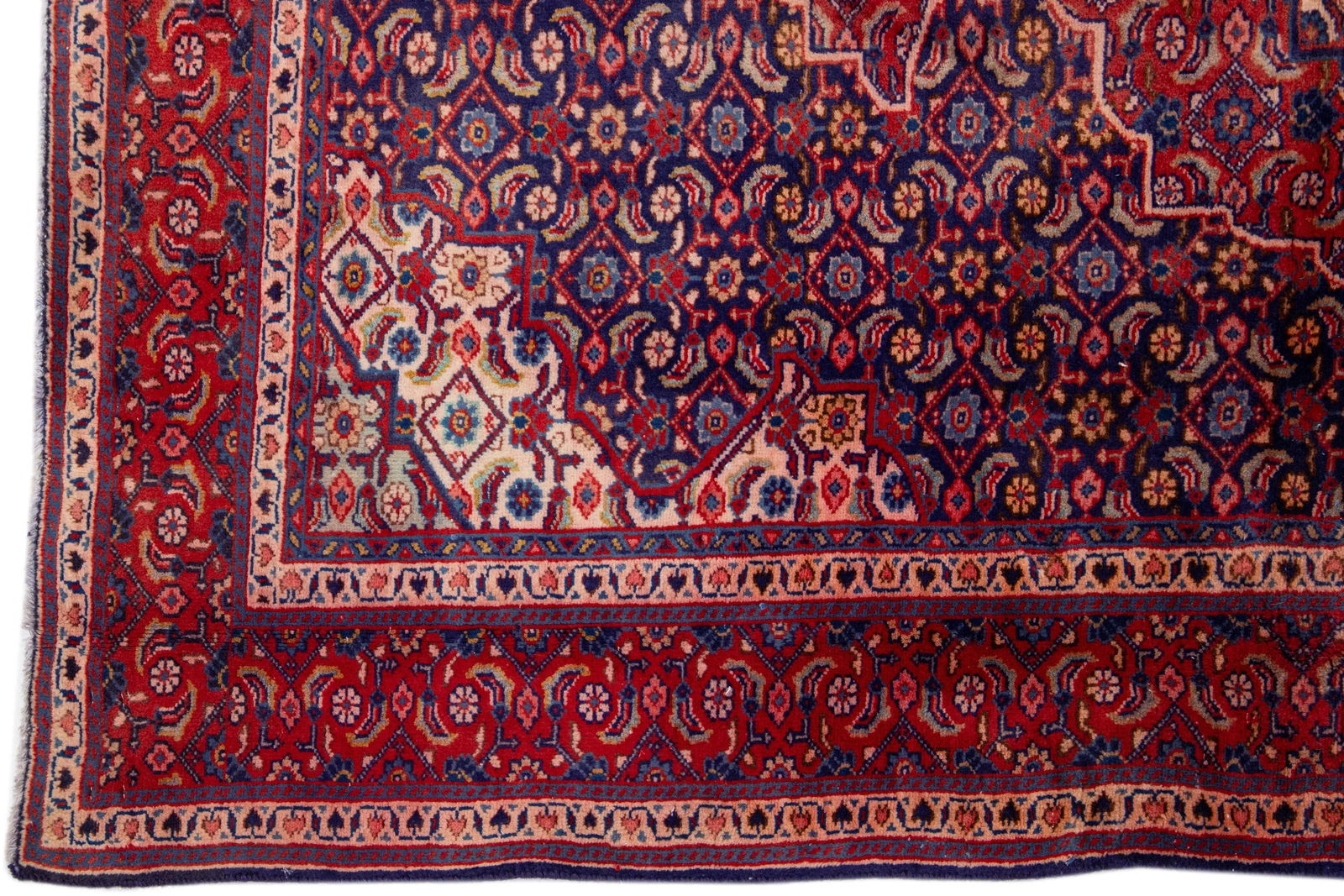 1960s Vintage Persian Bidjar Handmade Medallion Red Wool Rug - 4