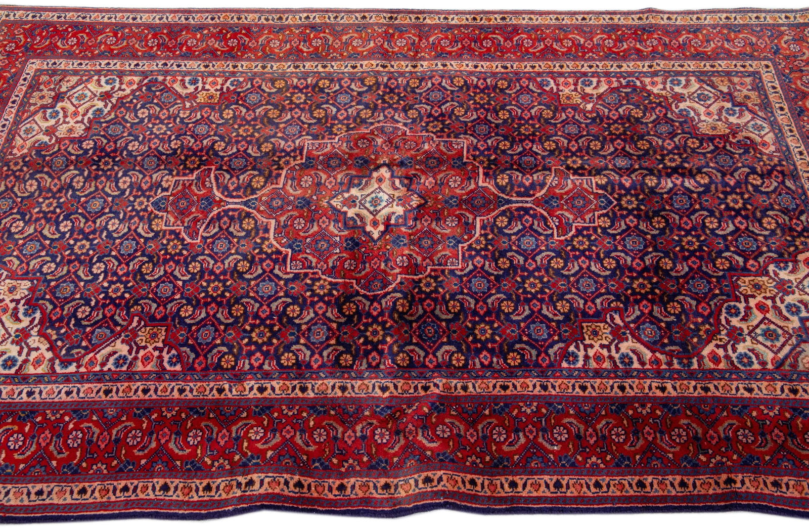 1960s Vintage Persian Bidjar Handmade Medallion Red Wool Rug - 5