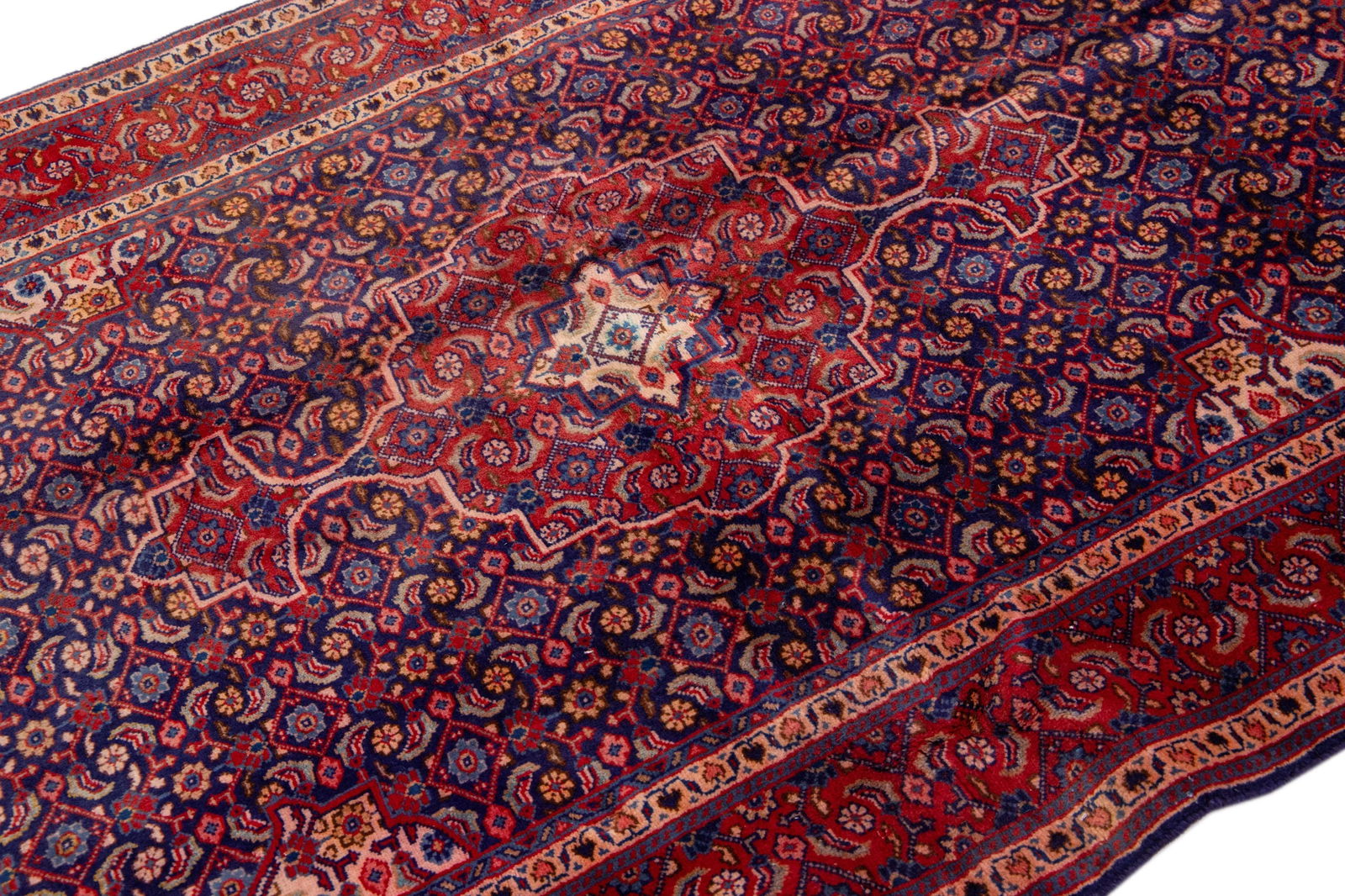 1960s Vintage Persian Bidjar Handmade Medallion Red Wool Rug - 6