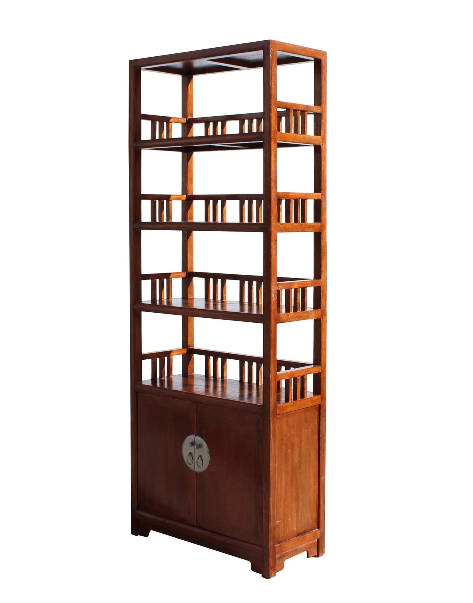 Chinese Distressed Brown 4 Shelves Bookcase Display Cabinet - 2