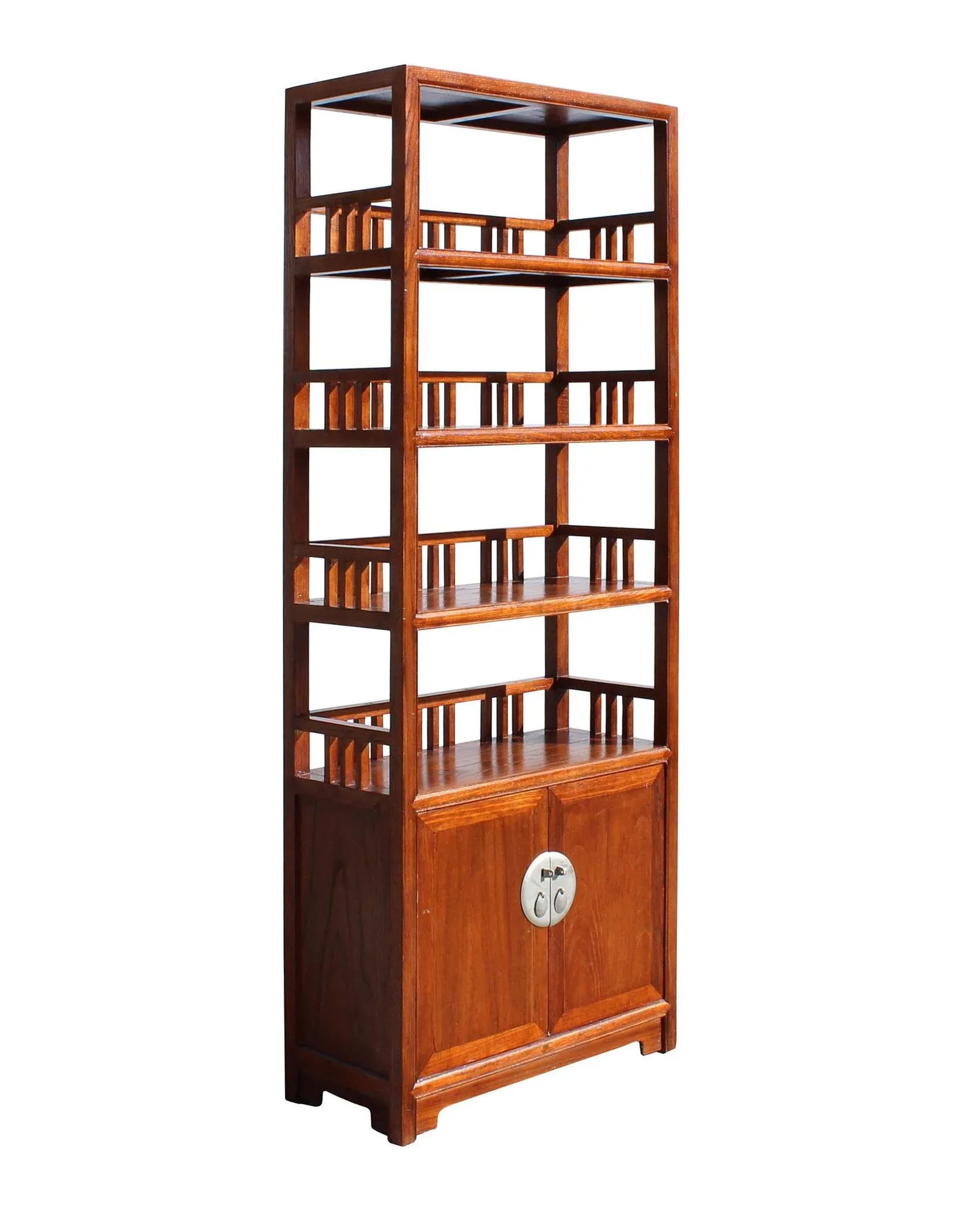 Chinese Distressed Brown 4 Shelves Bookcase Display Cabinet - 3