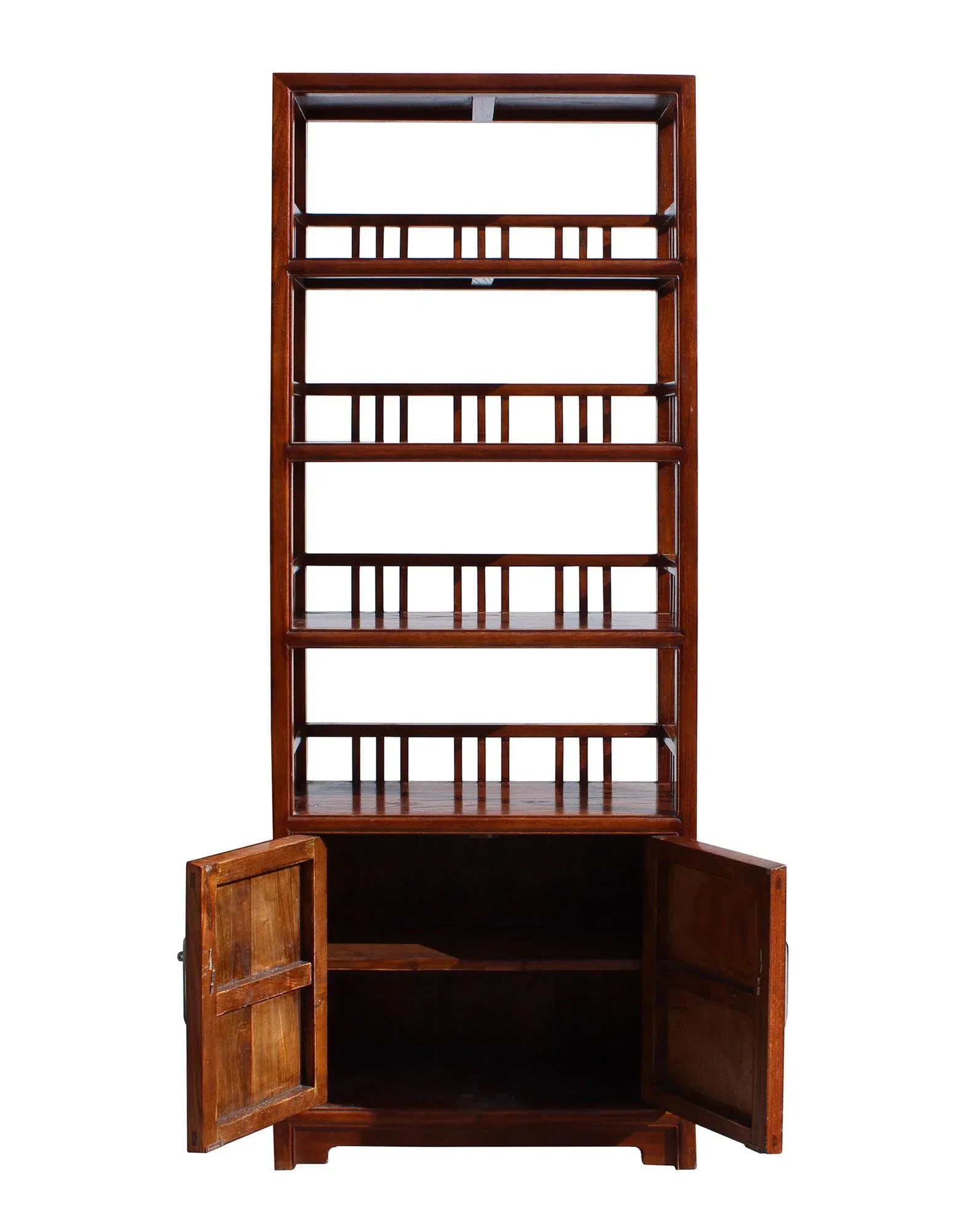 Chinese Distressed Brown 4 Shelves Bookcase Display Cabinet - 4