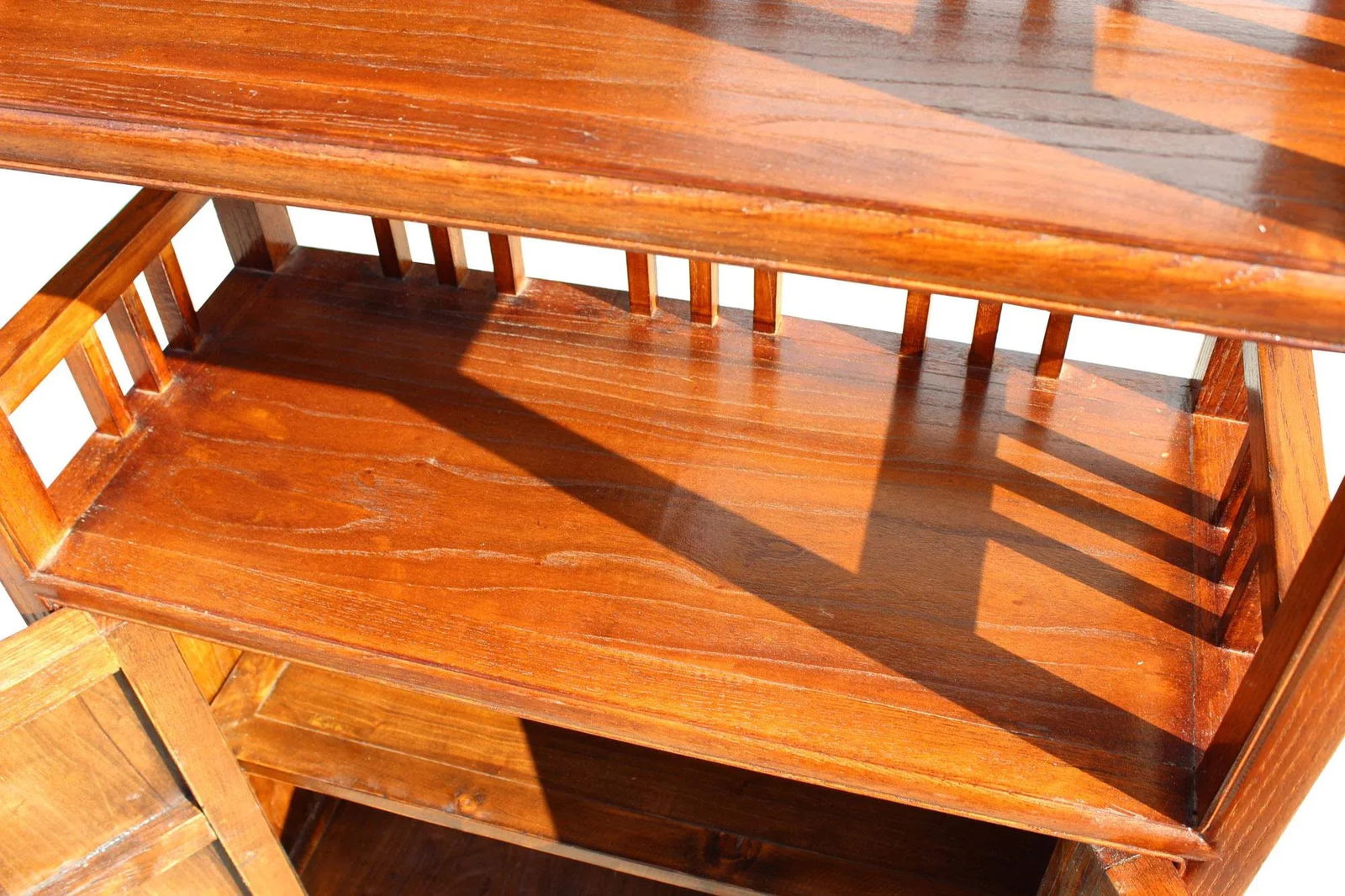 Chinese Distressed Brown 4 Shelves Bookcase Display Cabinet - 6