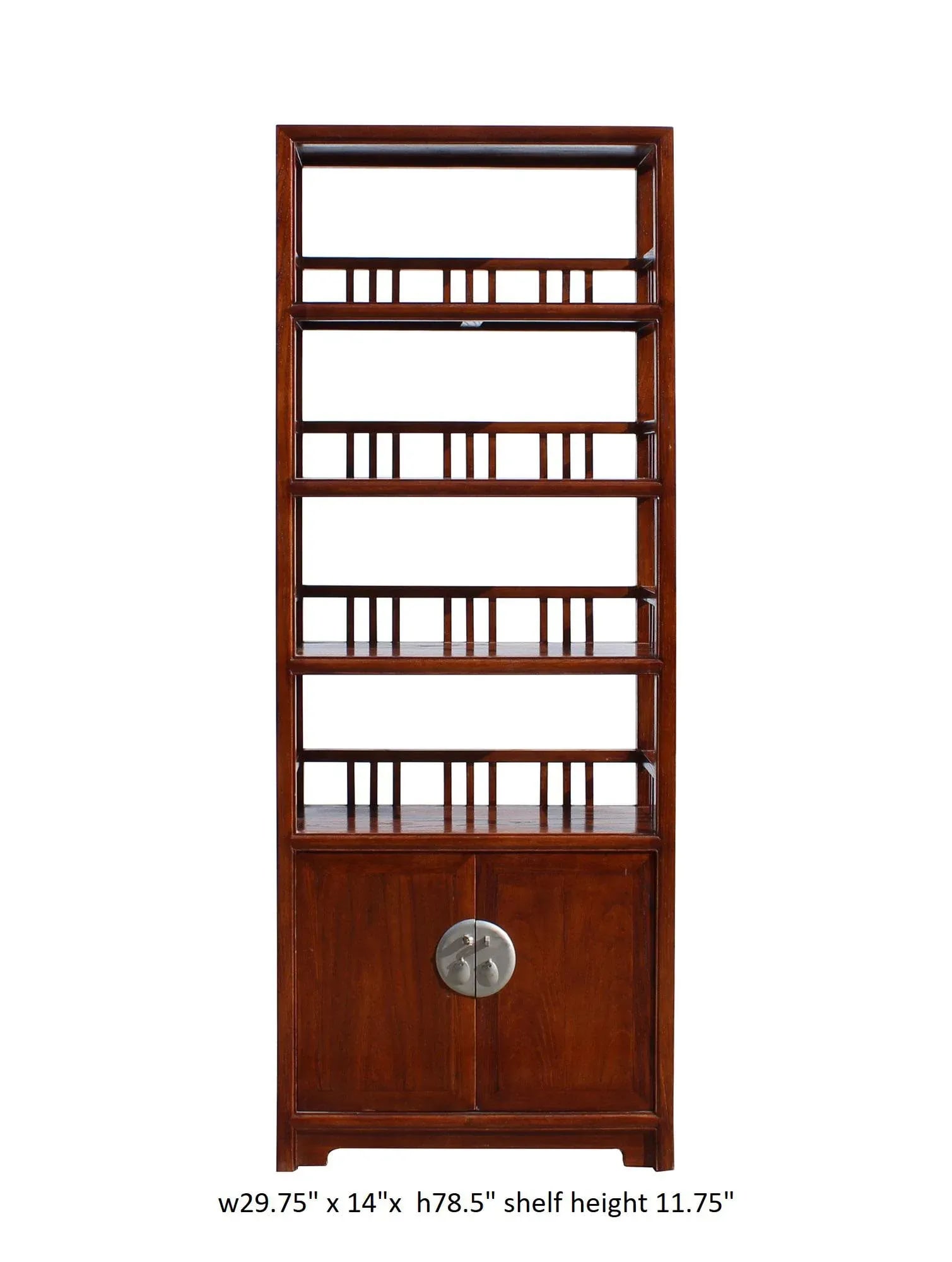 Chinese Distressed Brown 4 Shelves Bookcase Display Cabinet - 7