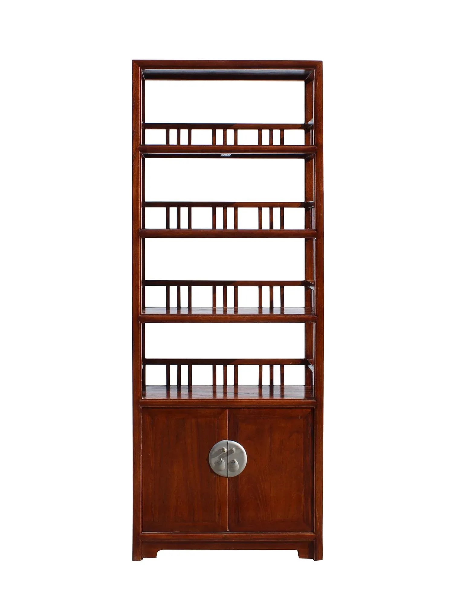 Chinese Distressed Brown 4 Shelves Bookcase Display Cabinet - 8