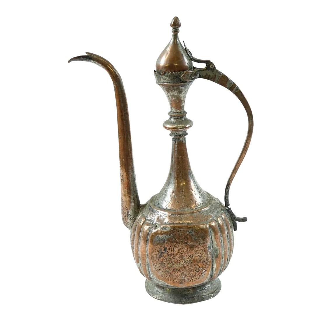 Antique Copper Middle Eastern/Persian Water Ewer – Hand-Carved – 16" Tall: Antique Copper Middle Eastern/Persian Water Ewer – Hand-Carved – 16" Tall Add a touch of timeless elegance to your home or collection with this stunning antique copper water ewer, showcasi