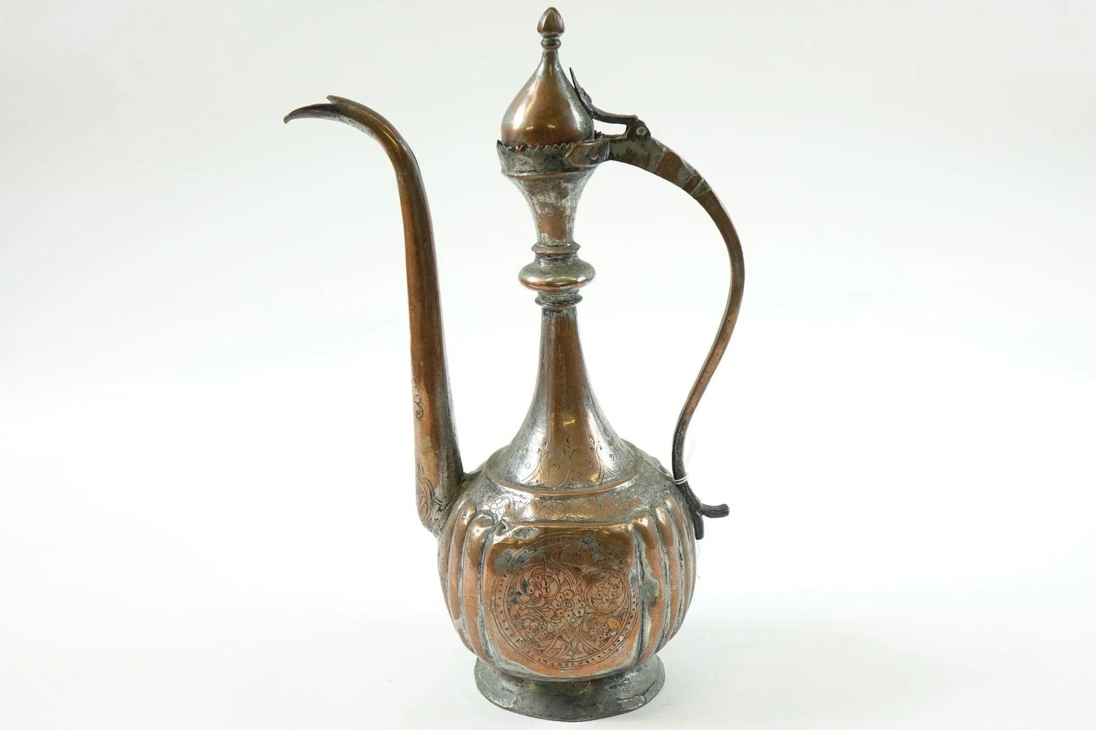 Antique Copper Middle Eastern/Persian Water Ewer – Hand-Carved – 16" Tall - 7