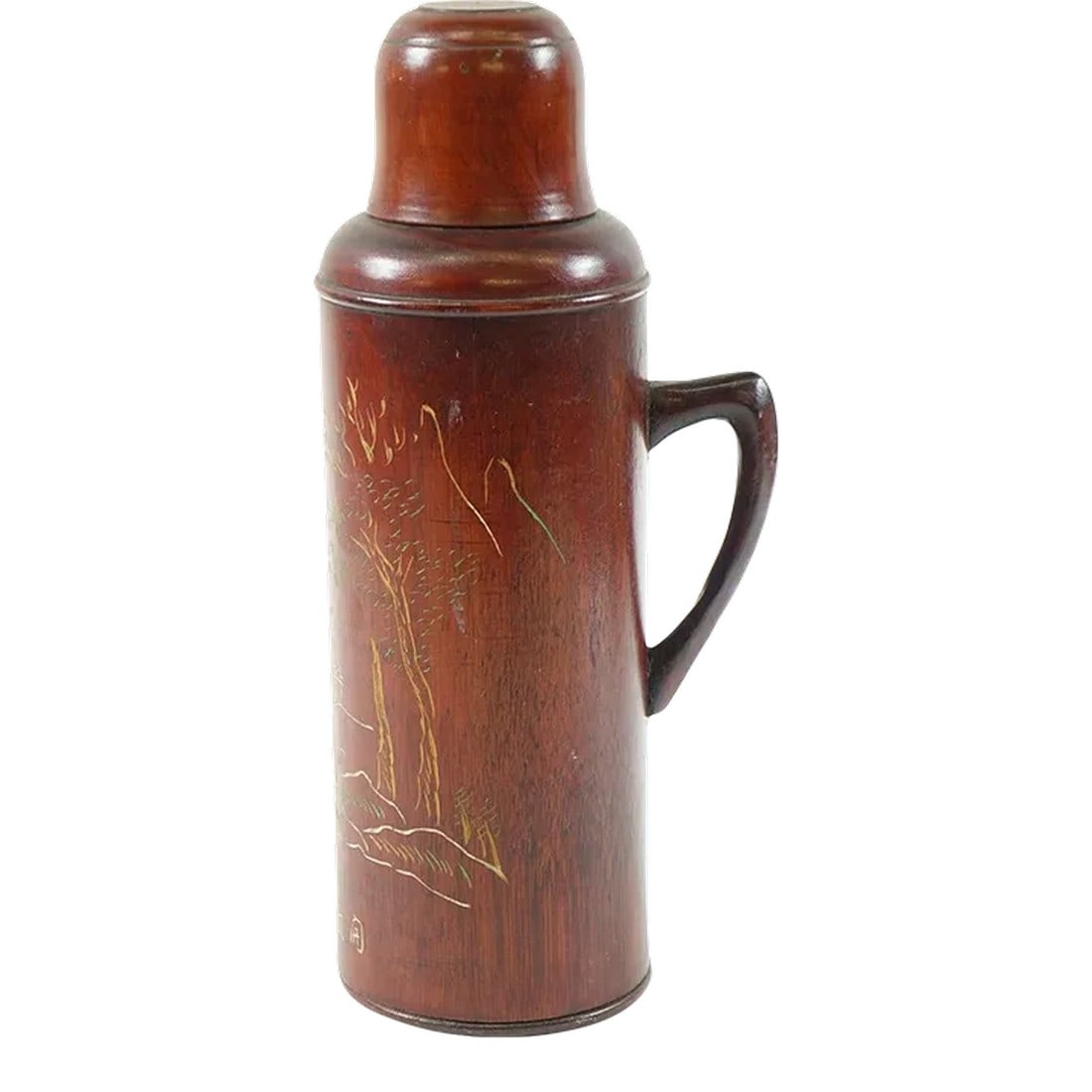 1920s Chinese Wood Flask: Chinese Wood Flask. Made in the 1920s Condition: Alterations: Unknown Imperfections: Some Imperfections Condition Notes: Good Condition. See pictures for more details. Dimensions: Height: 14 in.