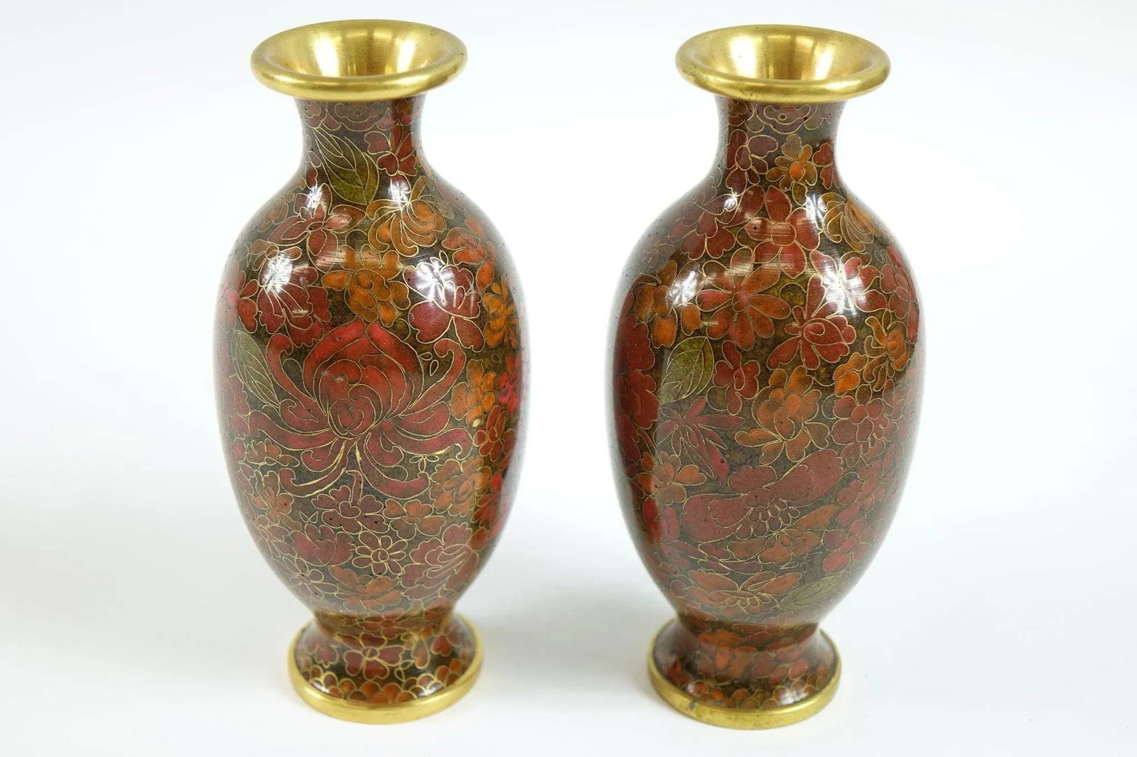 A Pair of Mid 20th Century Chinese Brass Decorative Cloisonne Vases - 5