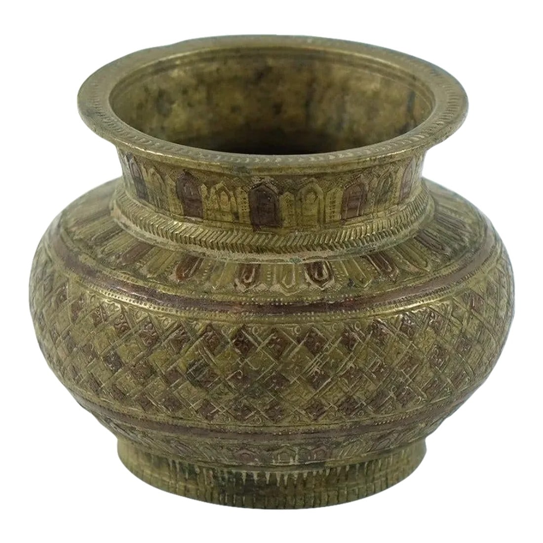 19th Century Antique Brass Jar: 19th Century Antique Brass Jar Condition: Alterations: Unknown Imperfections: Some Imperfections Condition Notes: Good Condition. See pictures for more details. Dimensions: Height: 3 in. Width: 2.5 in