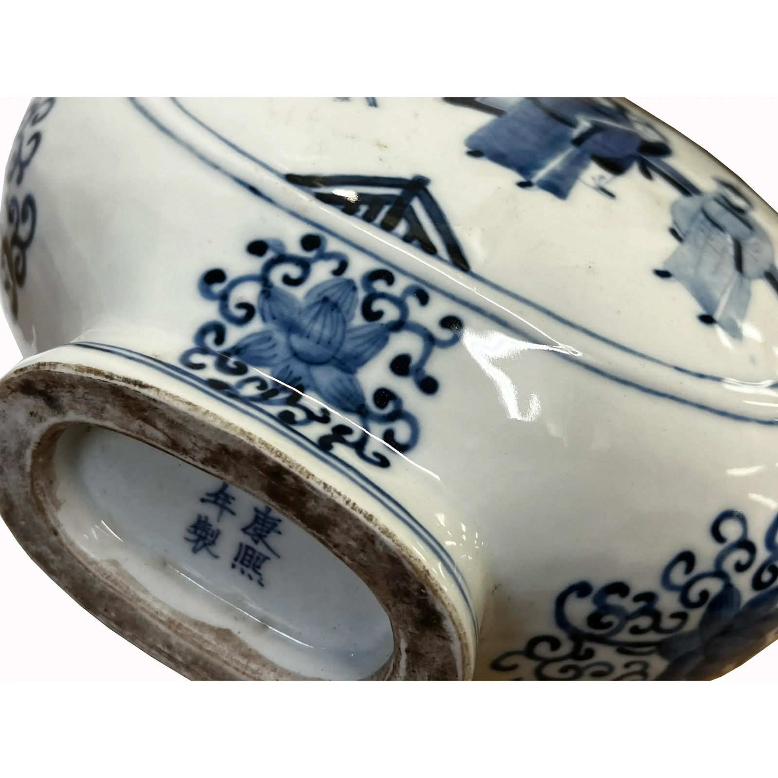 Chinese Blue White Porcelain Oval Flat Body People Theme Vase - 5