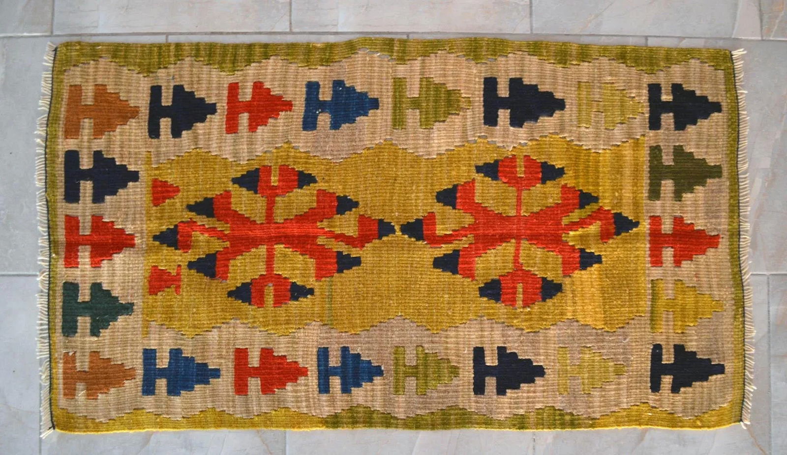 1990s Turkish Rug Hand-Woven Mini Kilim Rug - 2' X 3'8" - 10