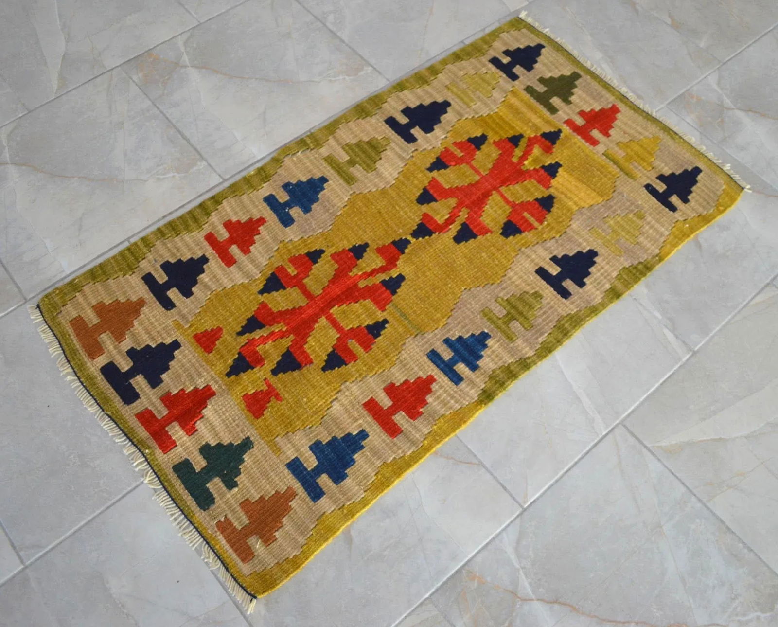 1990s Turkish Rug Hand-Woven Mini Kilim Rug - 2' X 3'8" - 4