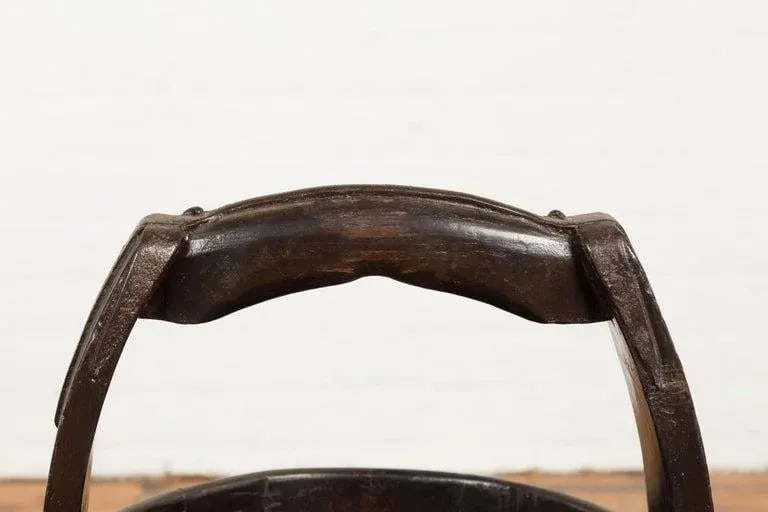 1900s Qing Southern Chinese Wooden Bucket with Large Handle & Metal Accents - 5