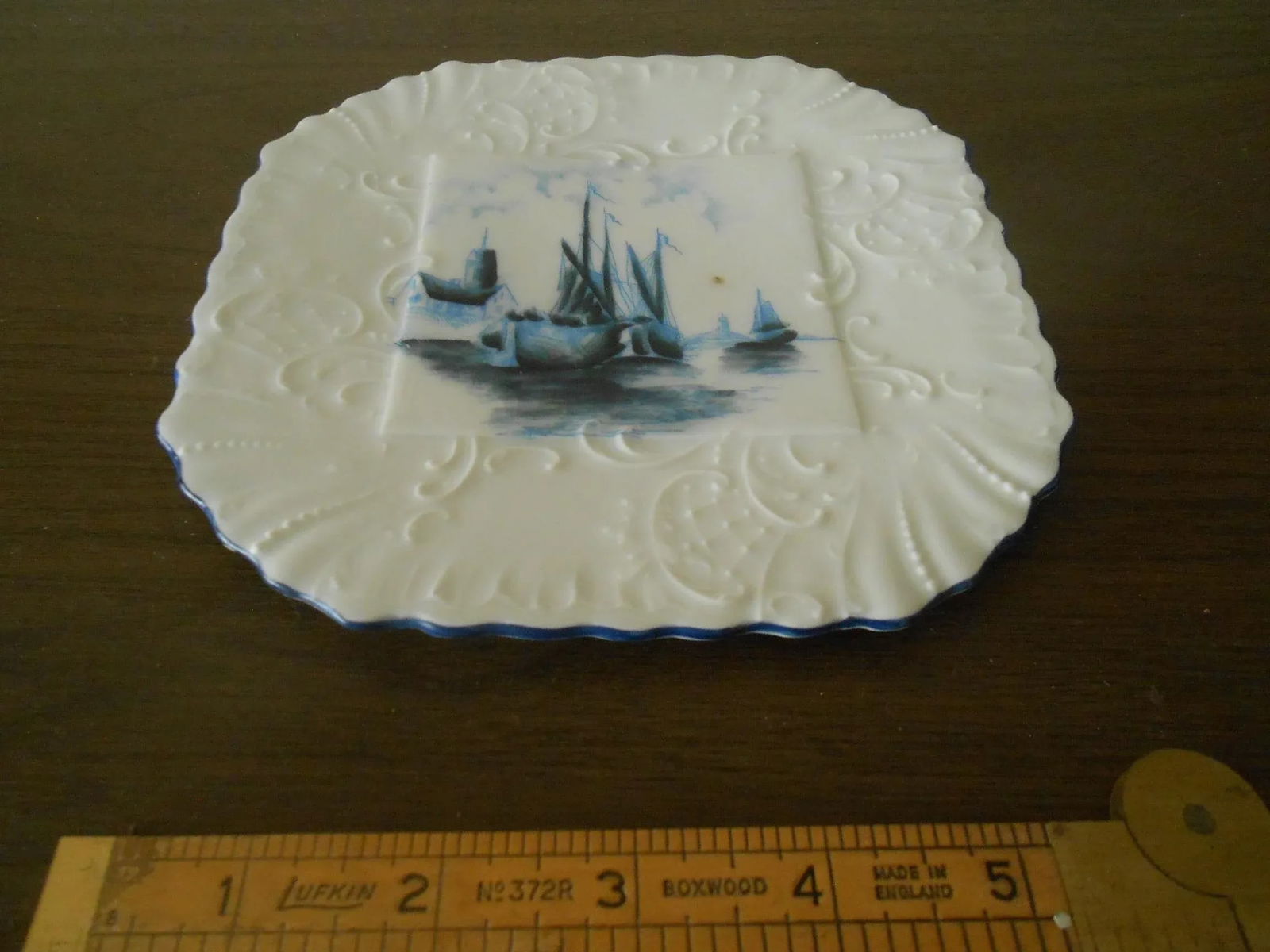 Vintage Hand Painted Blue & White Delft Style Nautical Maritime Faience Plate - 4