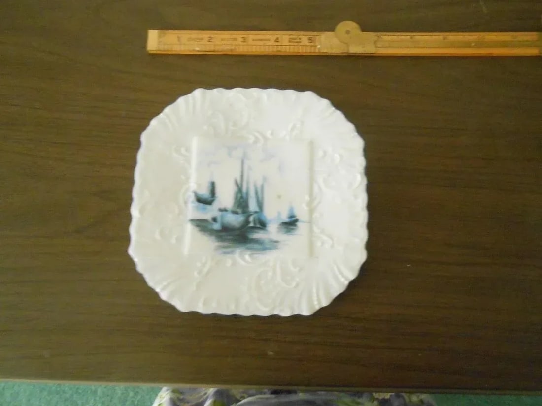 Vintage Hand Painted Blue & White Delft Style Nautical Maritime Faience Plate - 6