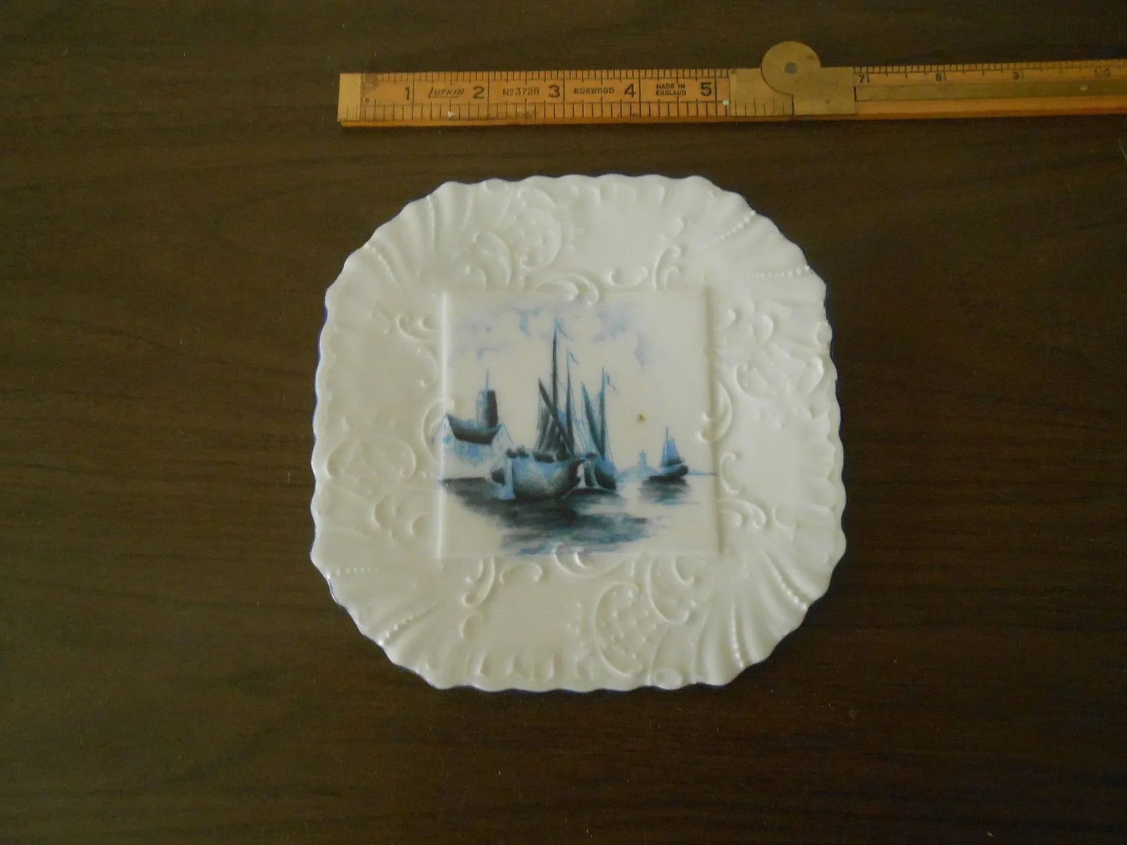 Vintage Hand Painted Blue & White Delft Style Nautical Maritime Faience Plate - 7