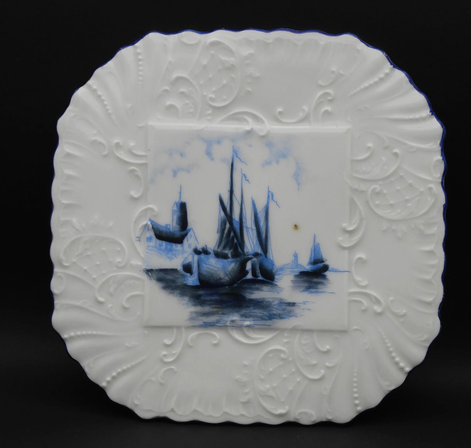 Vintage Hand Painted Blue & White Delft Style Nautical Maritime Faience Plate - 8