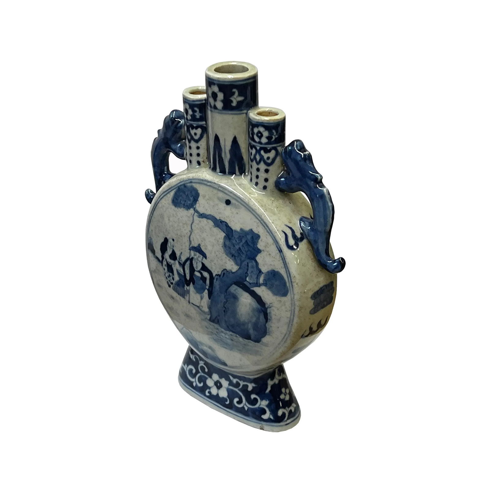 Chinese Blue White Porcelain Moon Round Flat People Theme Vase - 2