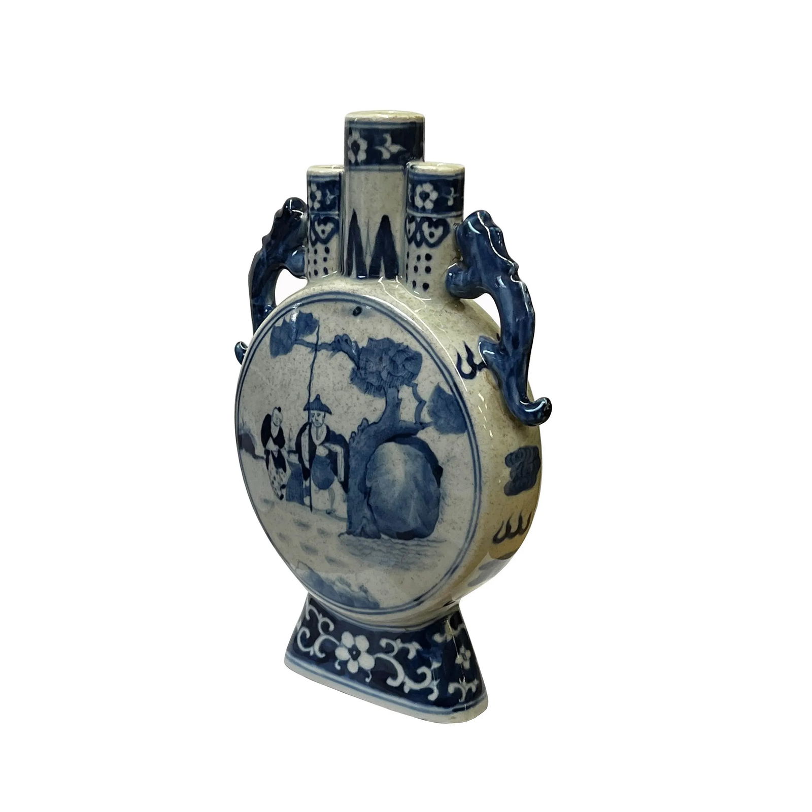 Chinese Blue White Porcelain Moon Round Flat People Theme Vase - 3