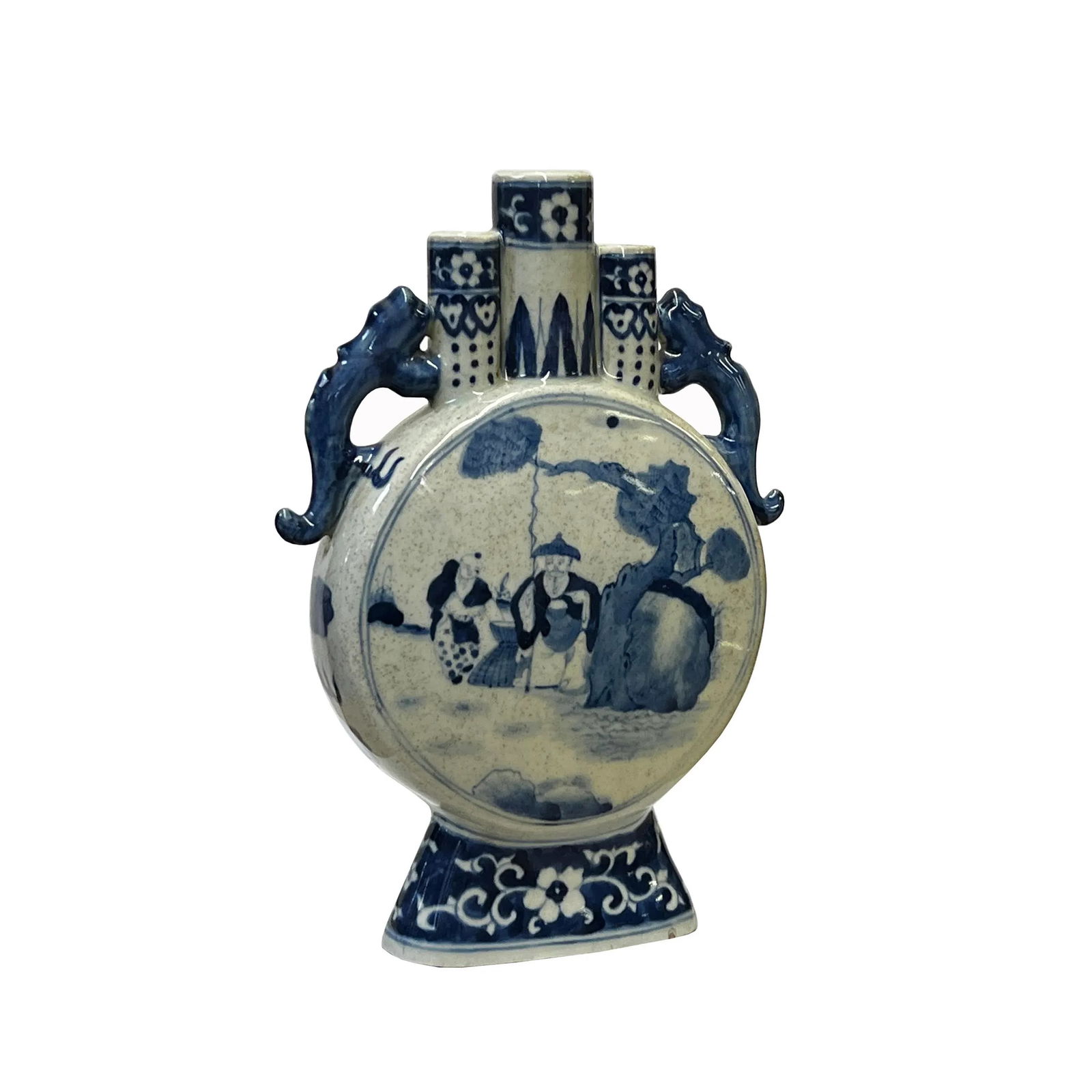 Chinese Blue White Porcelain Moon Round Flat People Theme Vase - 4