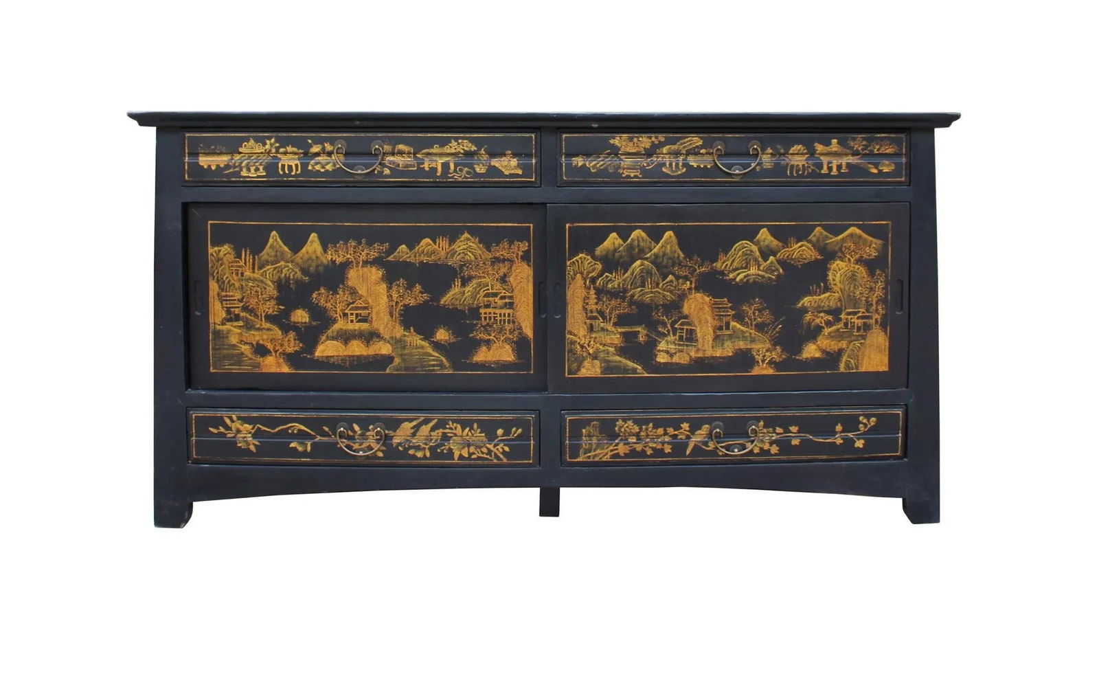 Chinese Fujian Golden Graphic Sideboard High Credenza Console Table TV Cabinet - 10