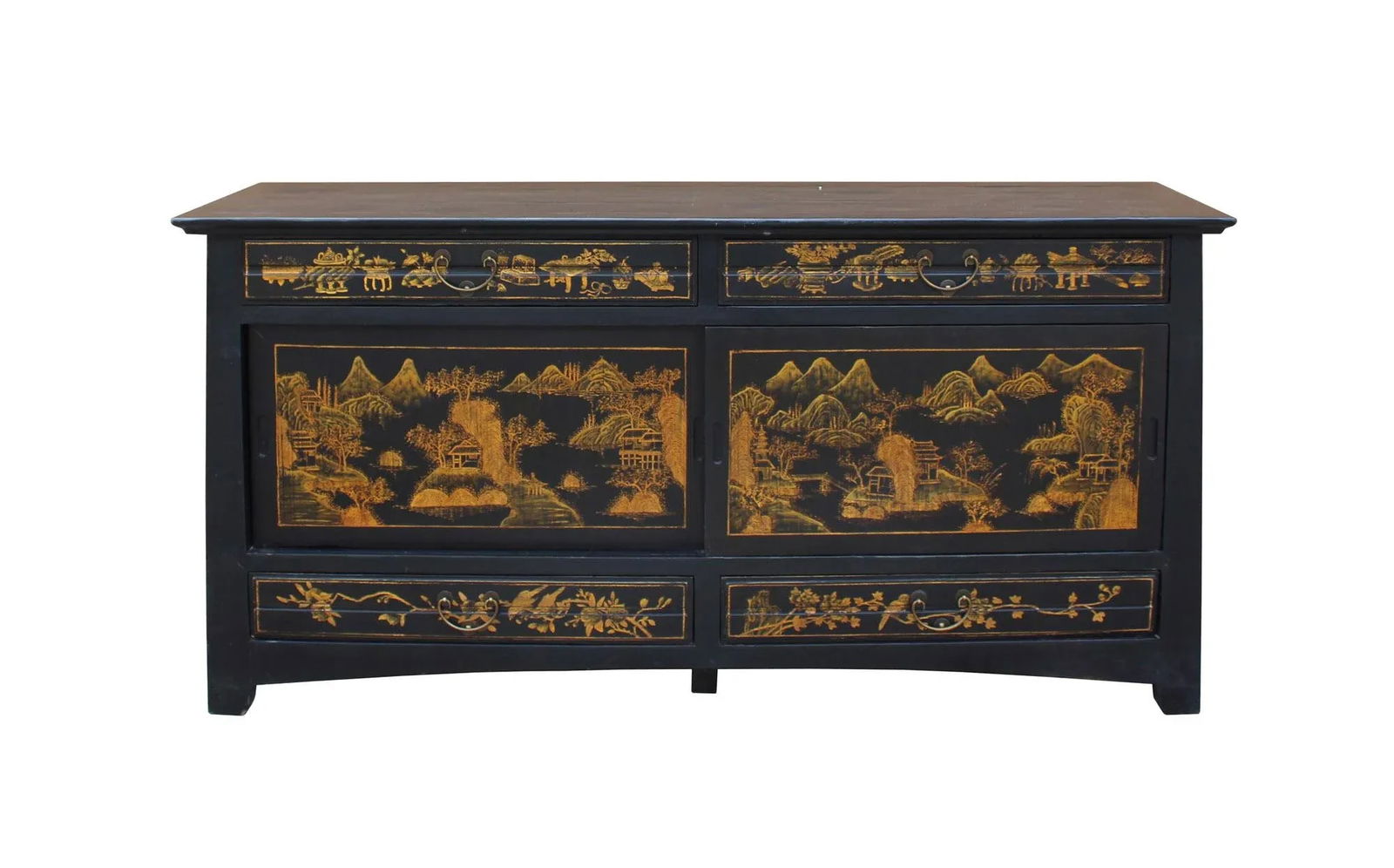 Chinese Fujian Golden Graphic Sideboard High Credenza Console Table TV Cabinet - 2