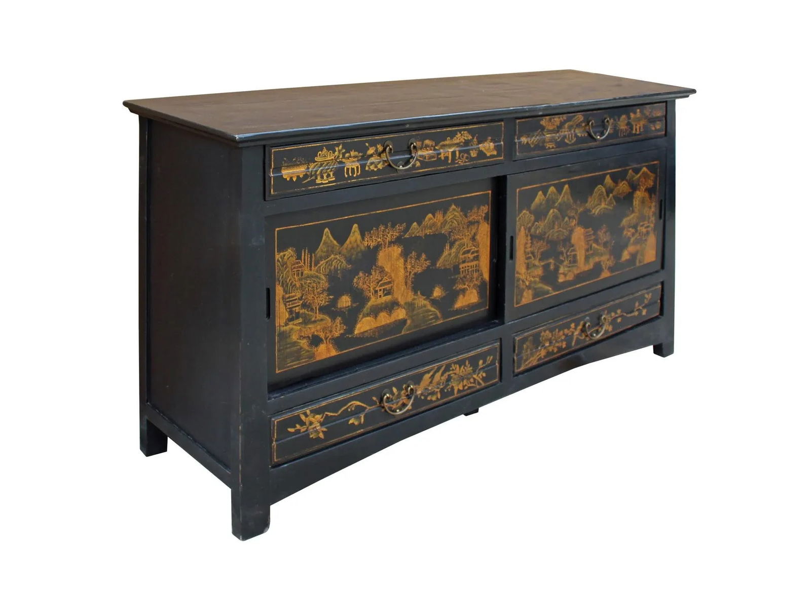 Chinese Fujian Golden Graphic Sideboard High Credenza Console Table TV Cabinet - 3
