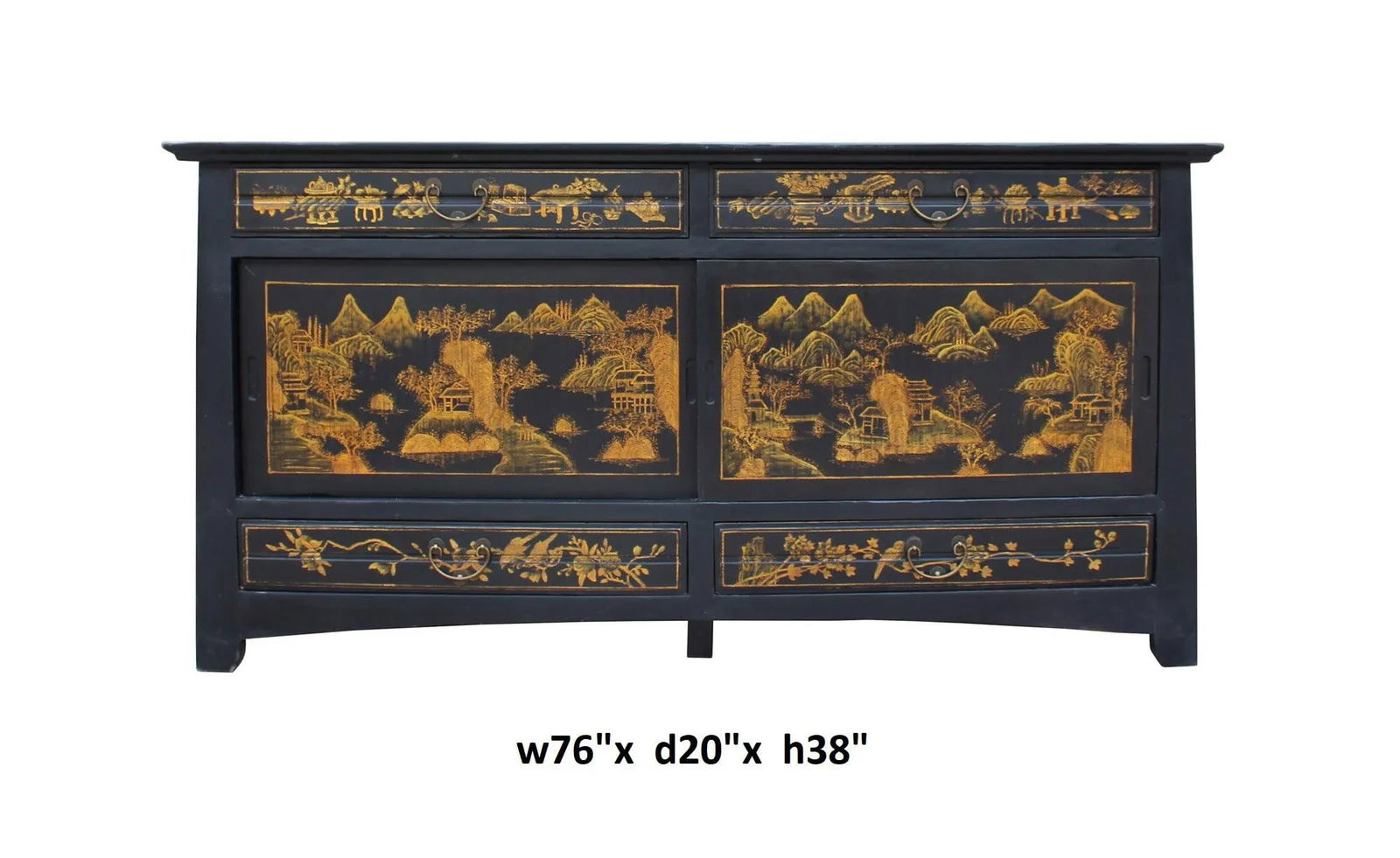 Chinese Fujian Golden Graphic Sideboard High Credenza Console Table TV Cabinet - 4