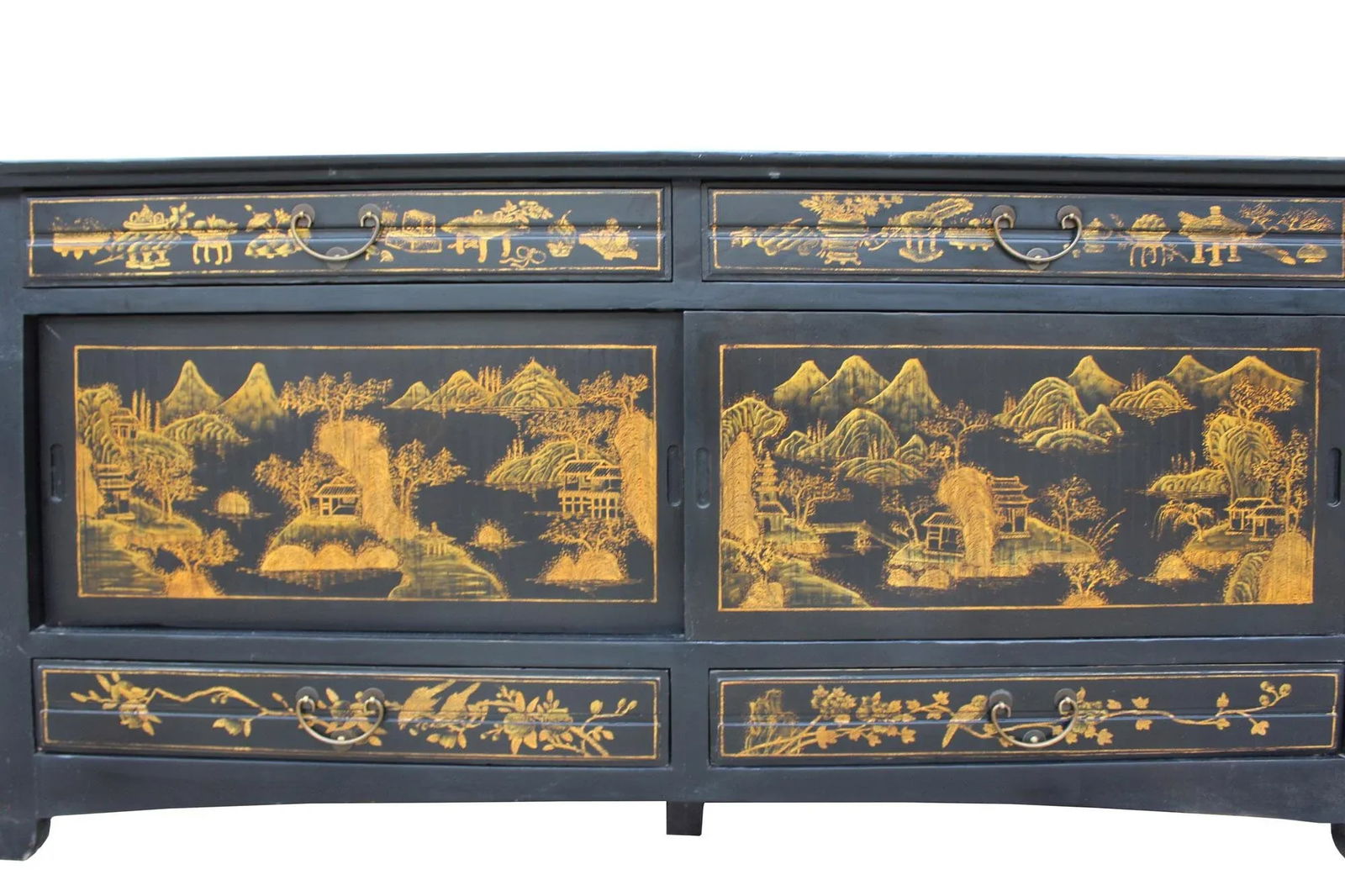 Chinese Fujian Golden Graphic Sideboard High Credenza Console Table TV Cabinet - 8