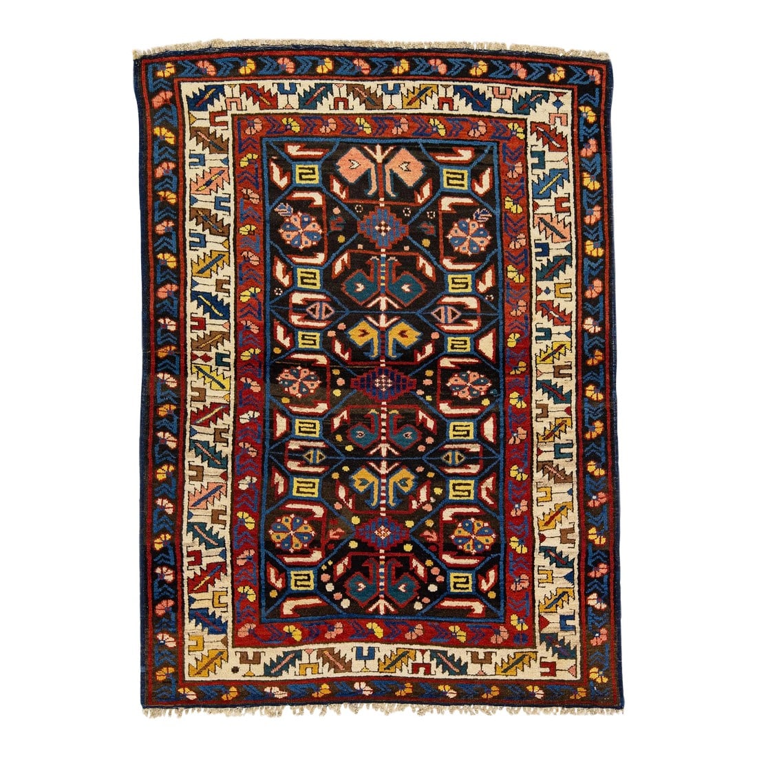 1900s Caucasian Kazak Handmade Scatter Wool Rug in Brown (1 of 7)