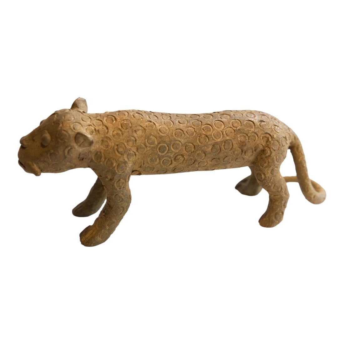Vintage African Cheetah Sculpture: :: Vintage handmade African cheetah sculpture. Circa late mid 20th century, each figure in this collection represents a different variation of protection and spirit used inside and outside of the loca