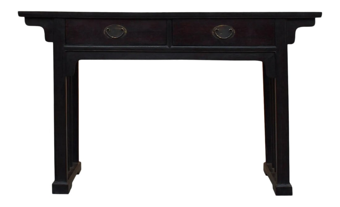 Chinese Dark Brown Black Huali Rosewood Plain Ming Style Altar Table: This exquisite Chinese Dark Brown Black Huali Rosewood Plain Ming Style Altar Table is a testament to timeless elegance and masterful craftsmanship. Crafted from premium Huali rosewood, renowned for i