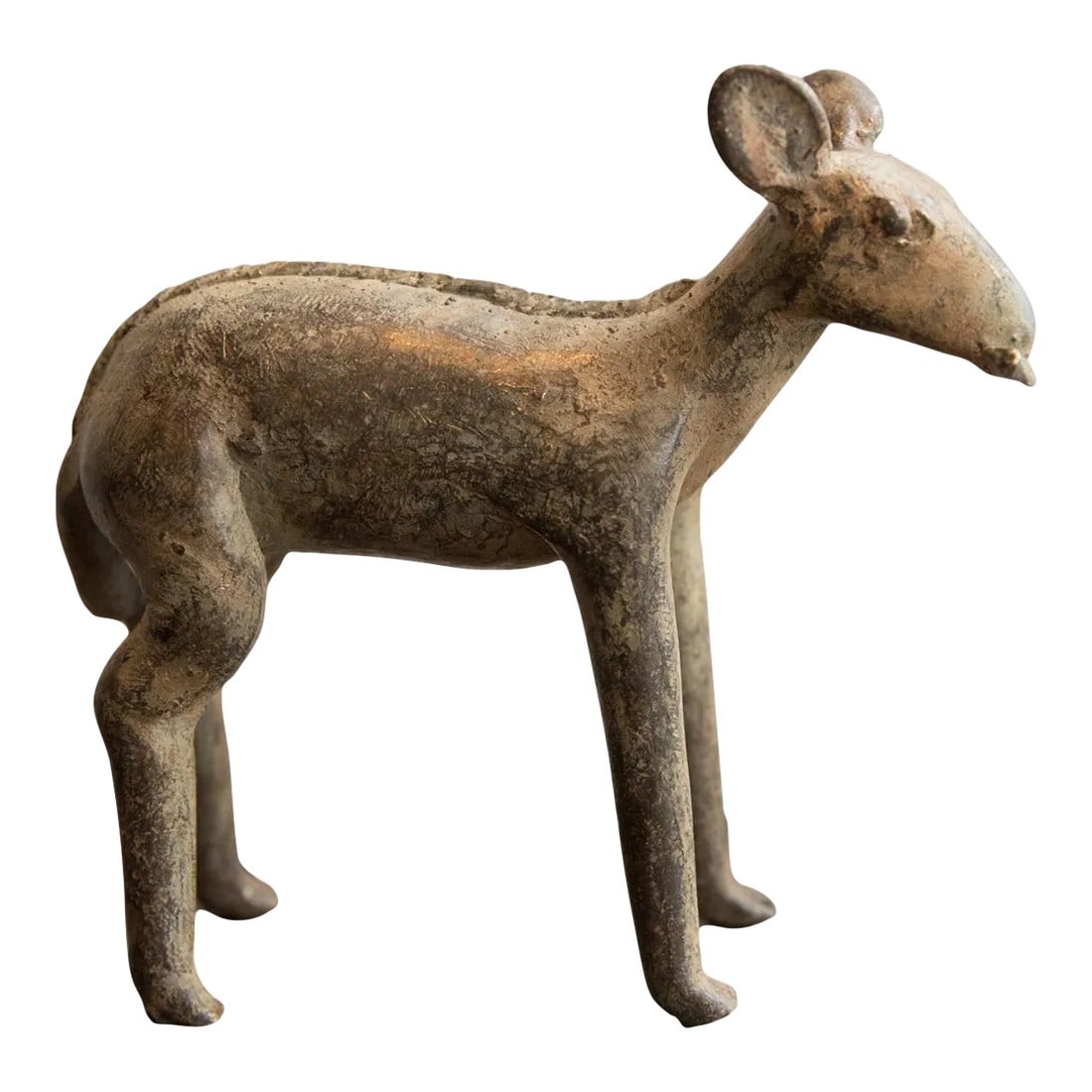 Vintage African Ewe With Leaf Sculpture: :: Vintage handmade African ewe with leaf sculpture. Circa late mid 20th century, though possibly older, this piece has such incredible handmade charm and no two are identical. Create a scene of