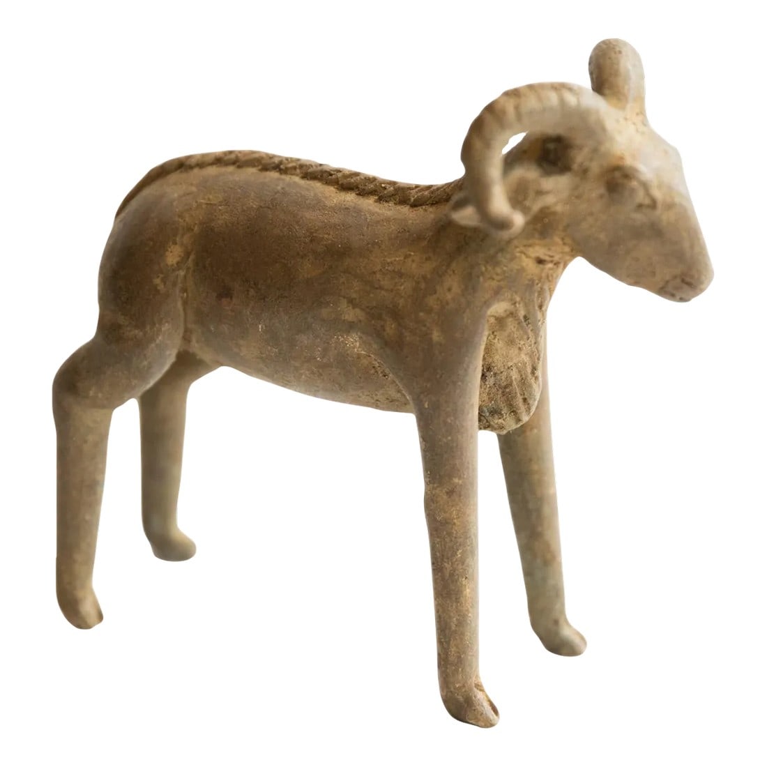 Vintage African Imperfect Ram Sculpture: :: Vintage handmade African imperfect ram sculpture. Circa late mid 20th century, though possibly older, this piece has such incredible handmade charm and no two are identical. Create a scene of