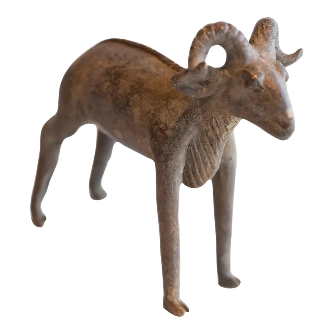 Vintage African Imperfect Ram Sculpture: :: Vintage handmade African imperfect ram sculpture. Circa late mid 20th century, though possibly older, this piece has such incredible handmade charm and no two are identical. Create a scene of