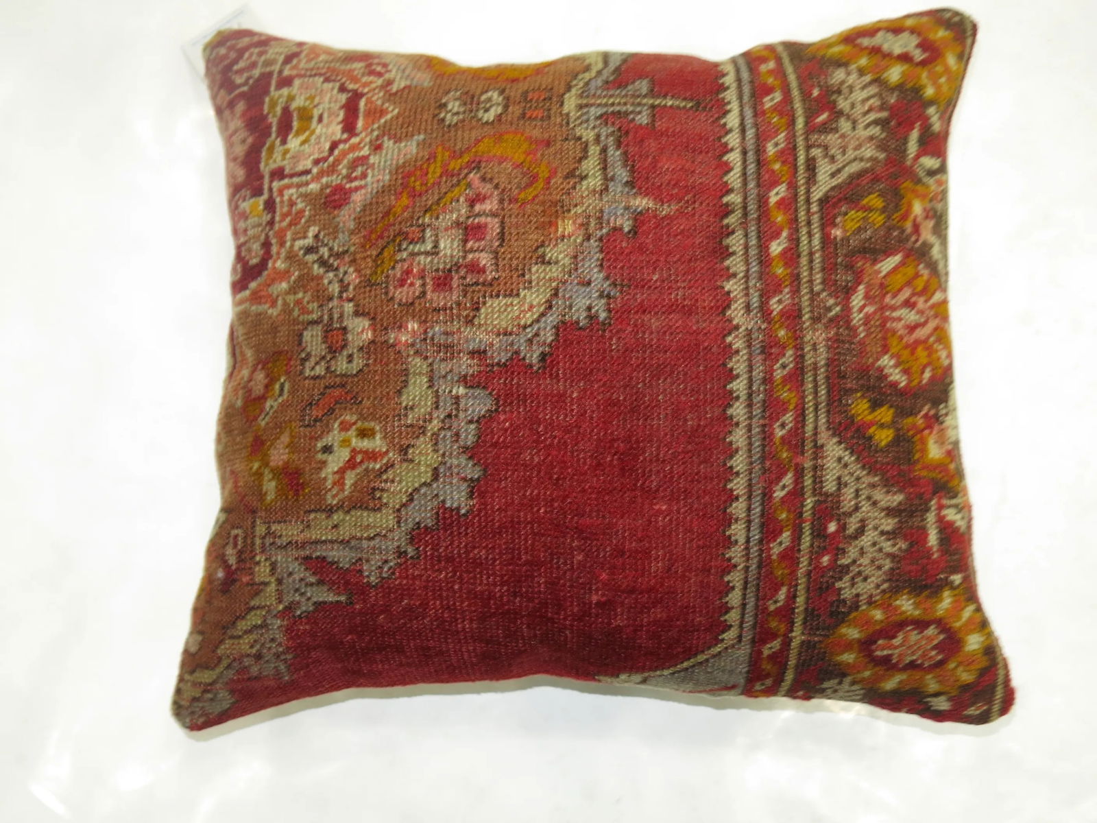 Red Pillow Made from Antique Turkish Antique Rug - 3