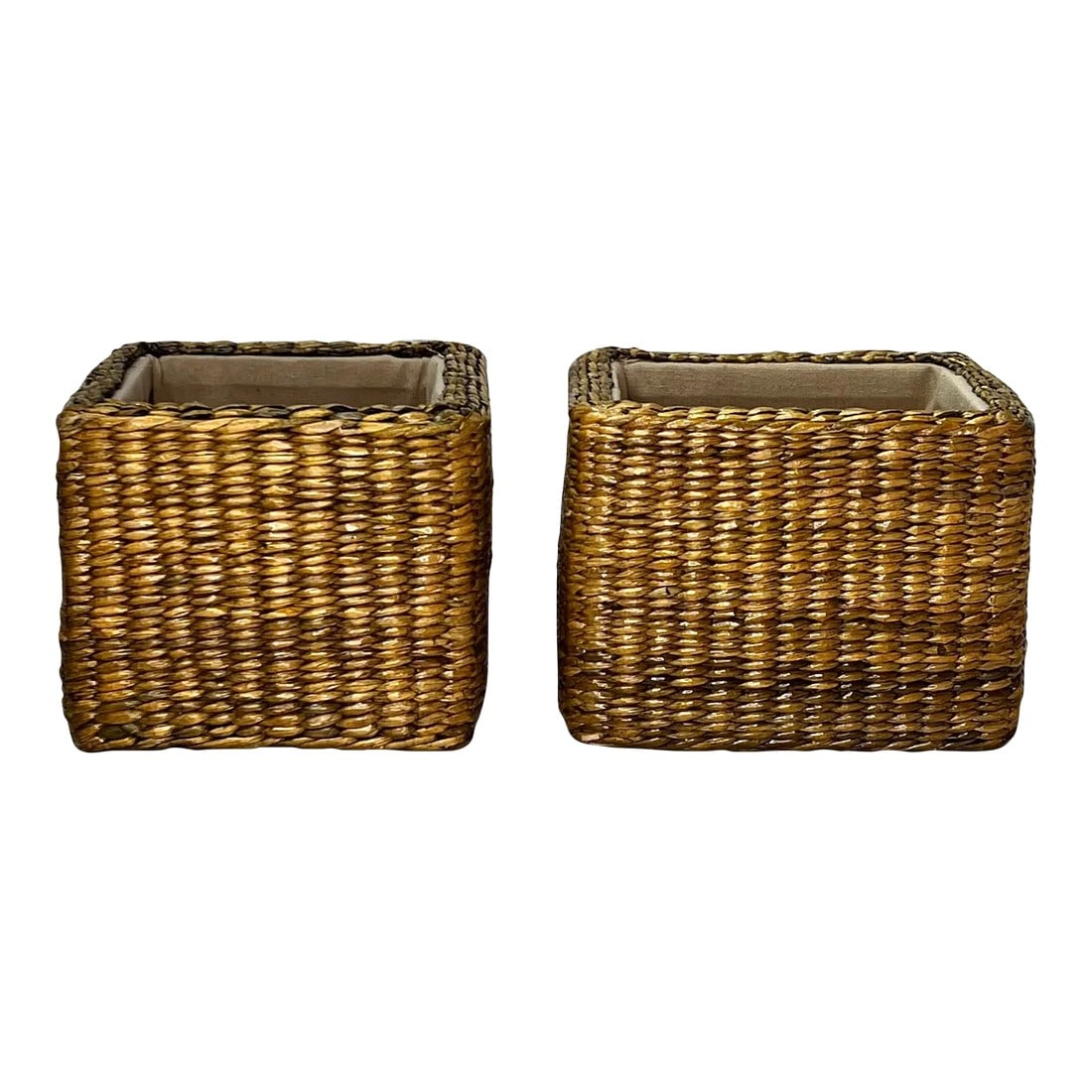 Late 20th Century Square Tabletop Lined Baskets - a Pair (1 of 9)