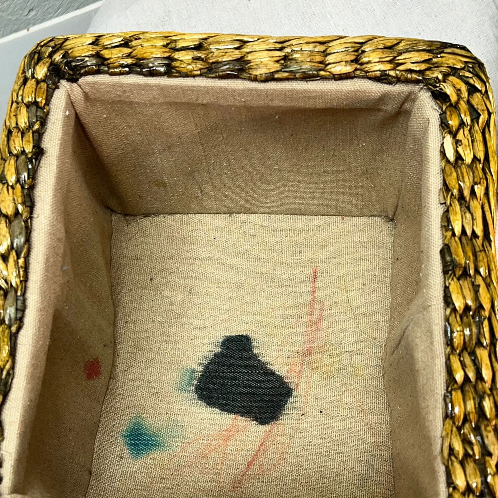 Late 20th Century Square Tabletop Lined Baskets - a Pair - 3