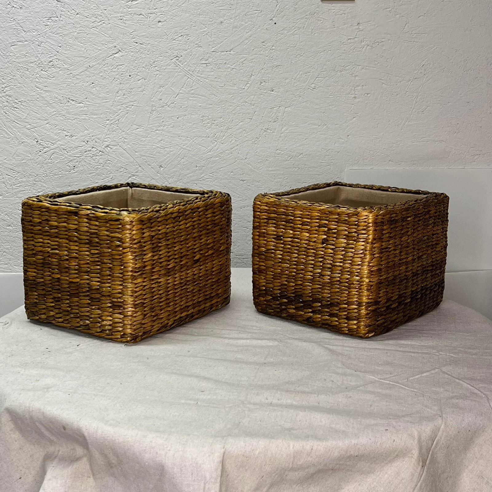 Late 20th Century Square Tabletop Lined Baskets - a Pair - 4